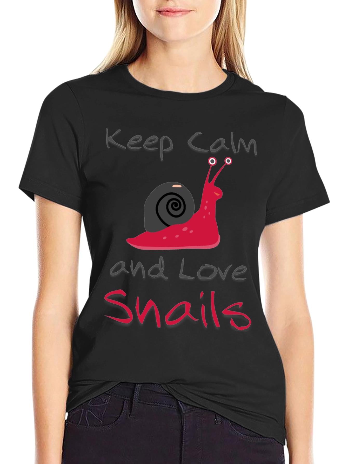 Black Keep Calm and Love Snails Black T-Shirt view 2