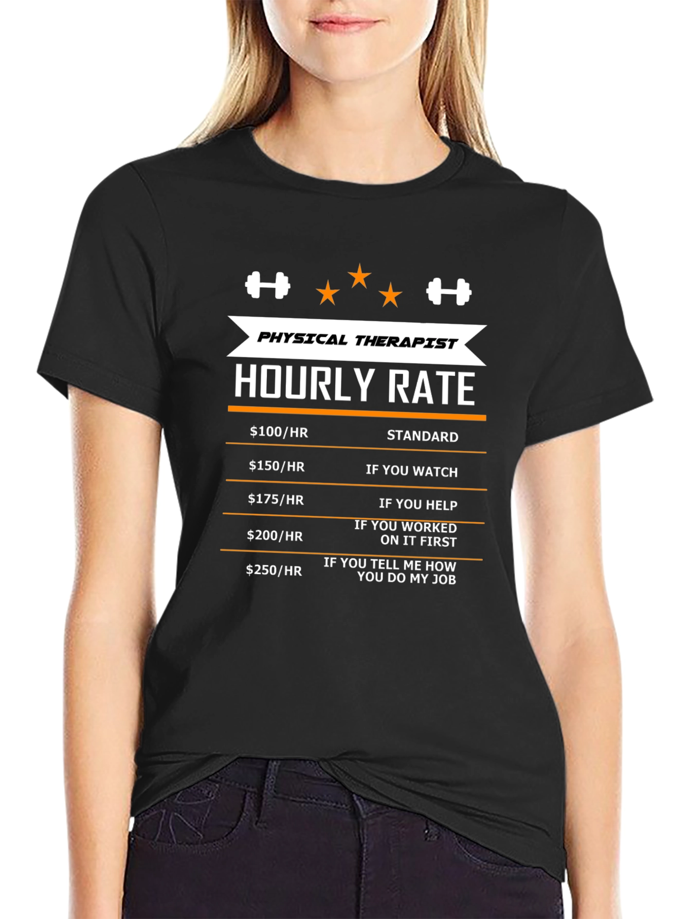 Black Physical Therapist Hourly Rate Black T-Shirt view 2