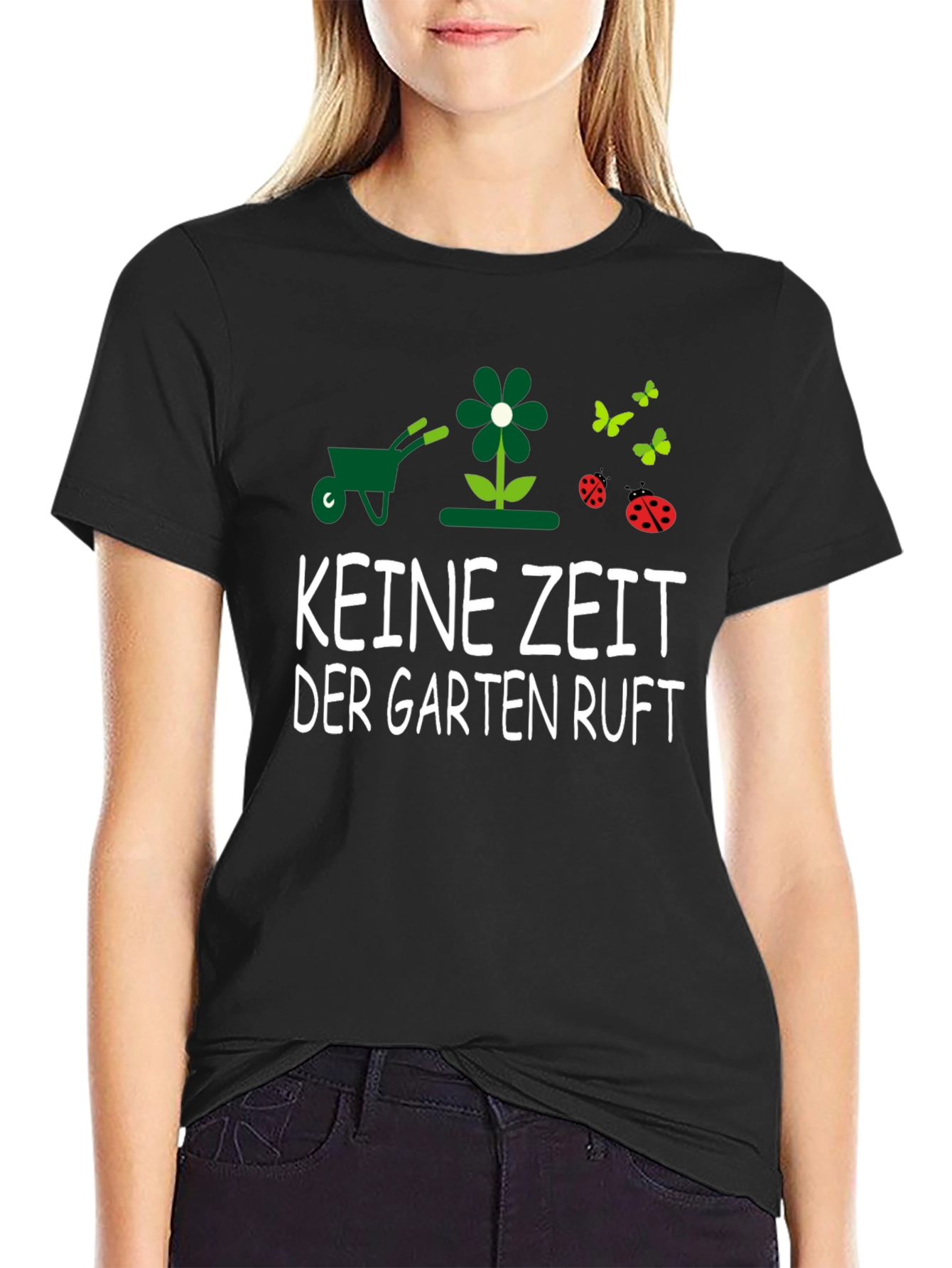 Black Gardening T-Shirt - KEINE ZEIT DER GARTEN RUFT - Garden Lover Tee view 2