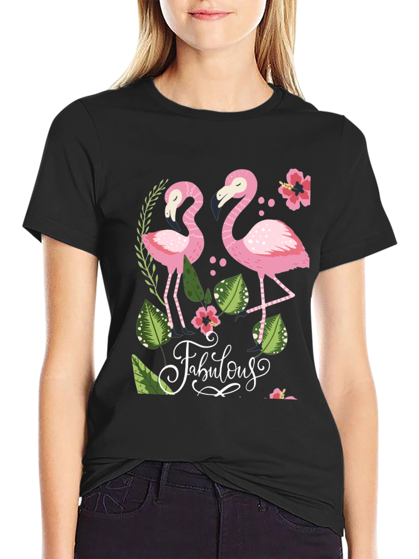 Black Fabulous Flamingo Graphic T-Shirt view 2