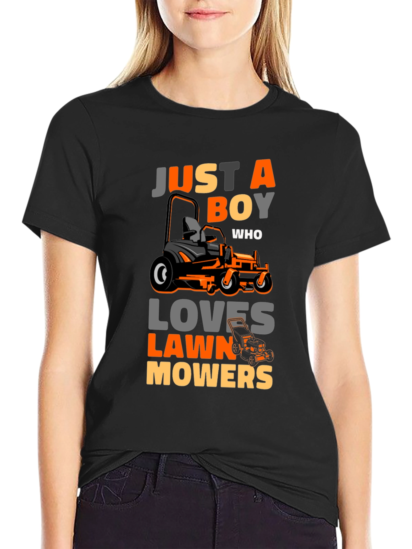Black Just A Boy Who Loves Lawn Mowers T-Shirt view 2