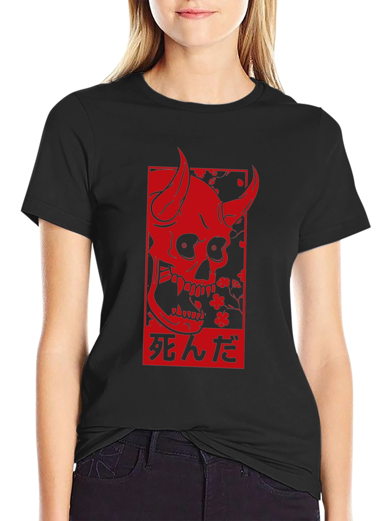 Black Devil Skull Graphic Print Black T-Shirt view 2
