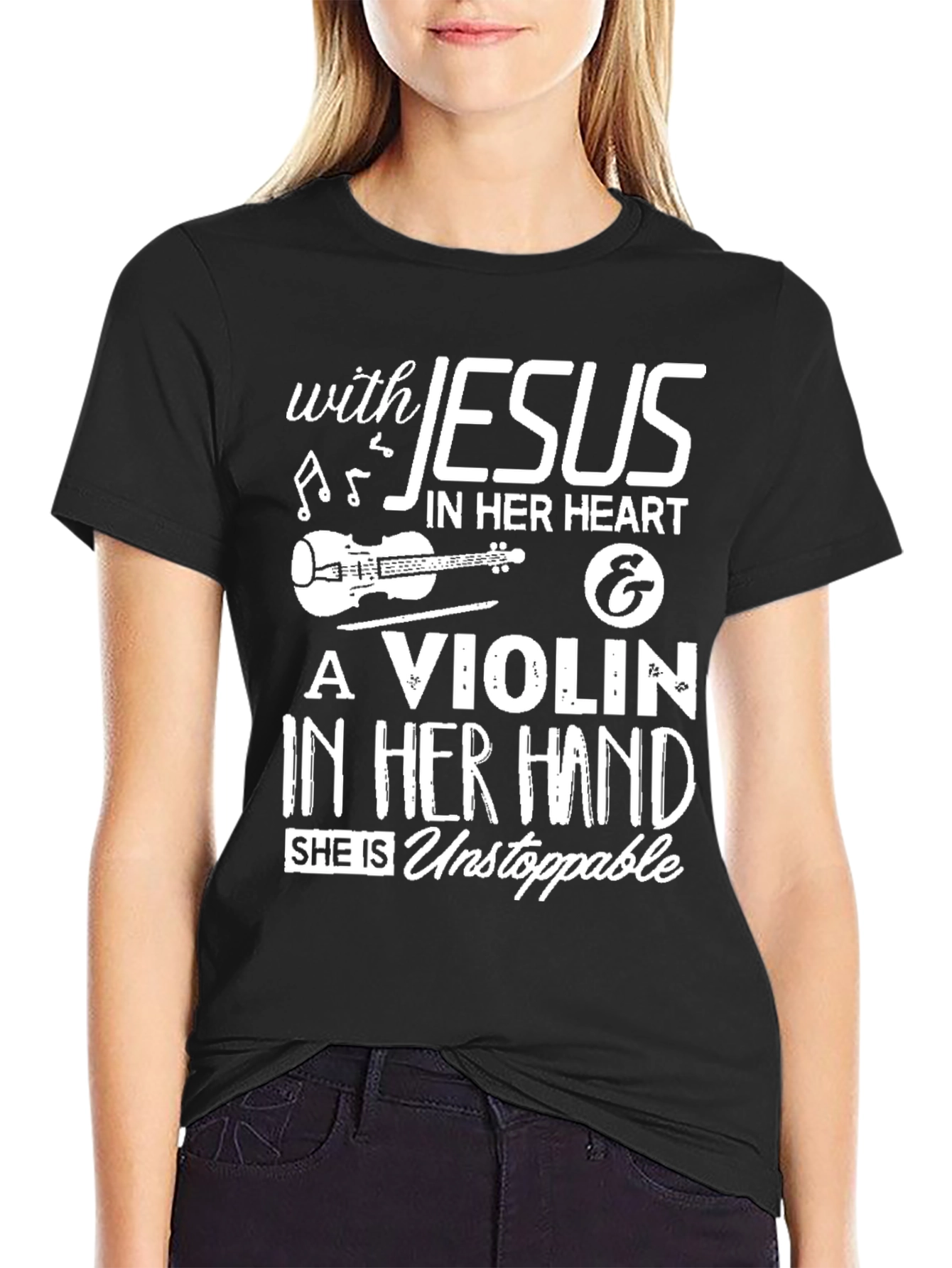 Black Jesus Violinist Black T-Shirt view 2