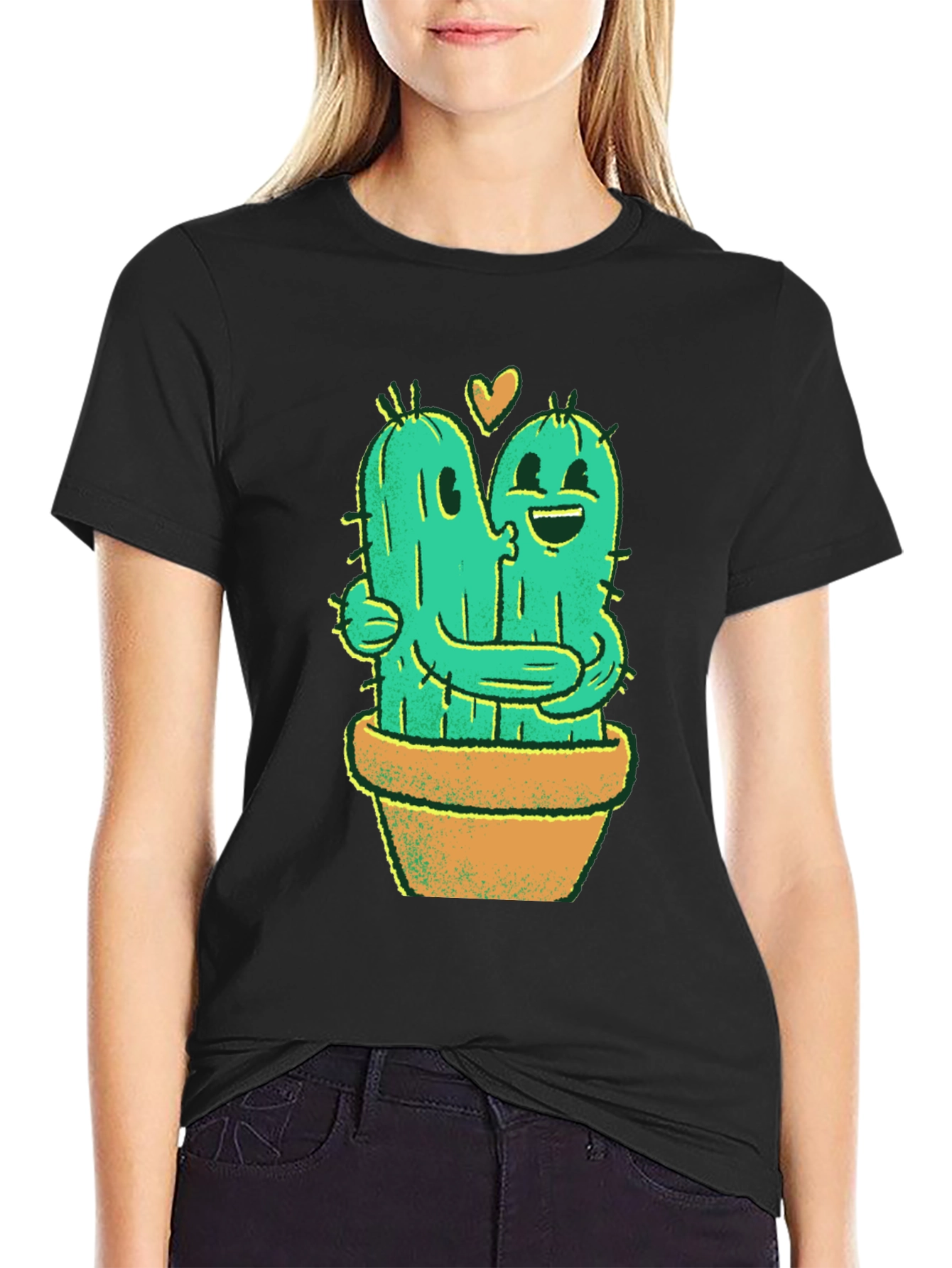 Black Cactus Love T-Shirt - Hugging Cactus Design view 2