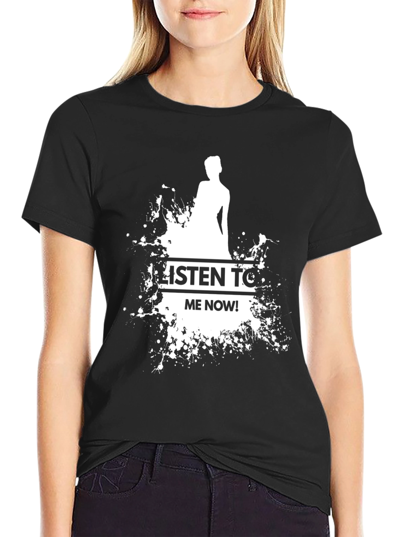 Black Listen To Me Now! Black Graphic Tee view 2