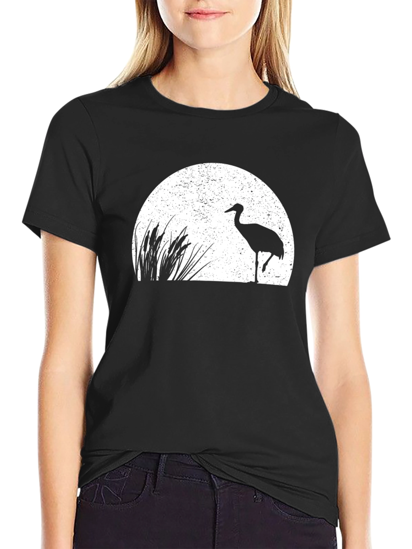 Black Crane Silhouette Graphic Tee - Black view 2