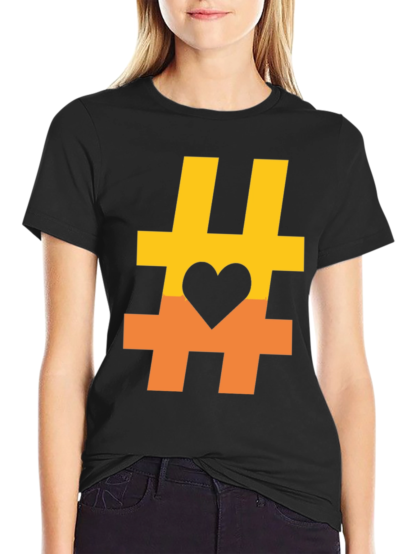 Black Hashtag Heart Graphic Tee - Casual Black T-Shirt view 2