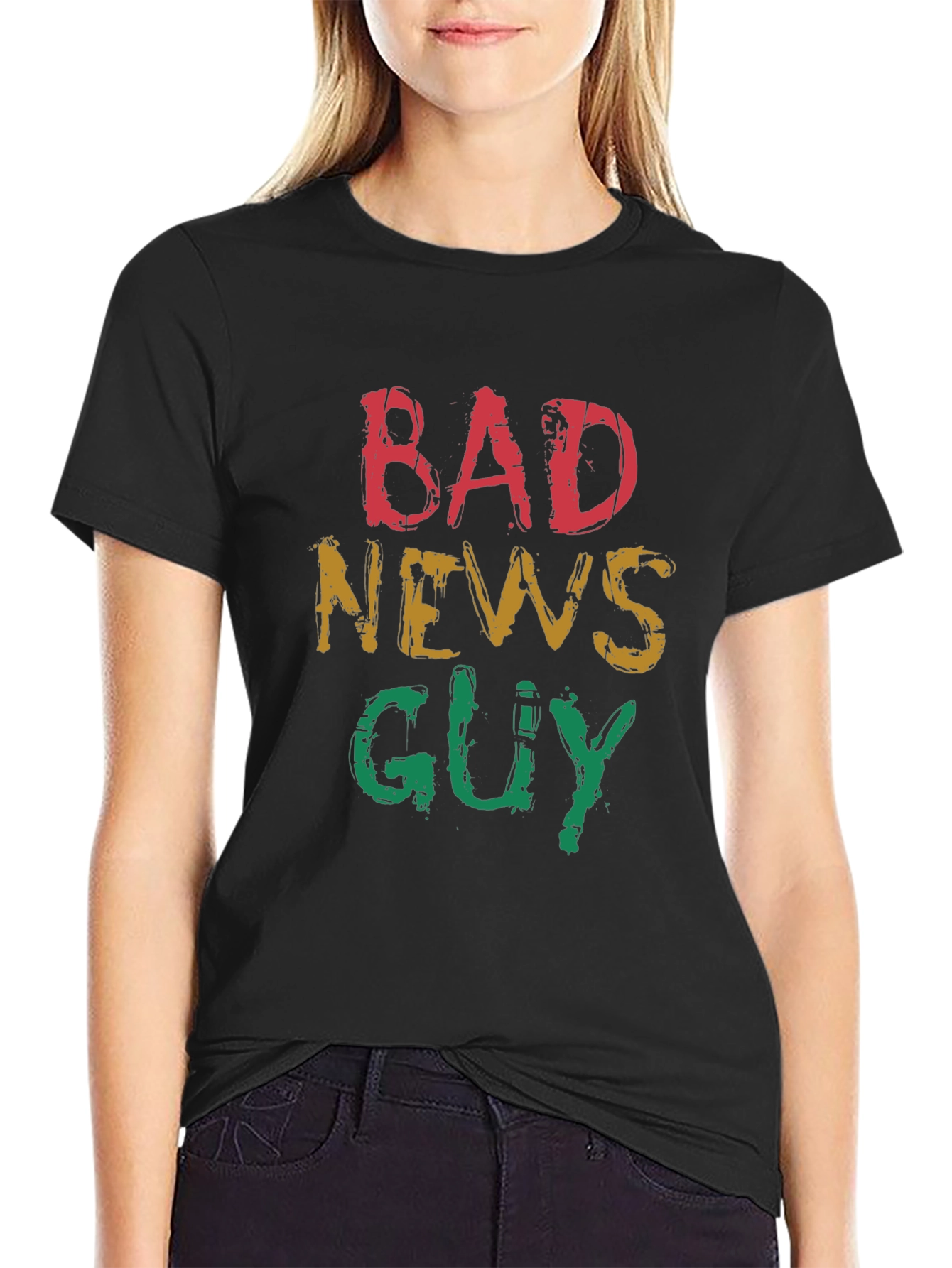 Black Bad News Guy Graphic Tee - Quirky Fun T-Shirt view 2
