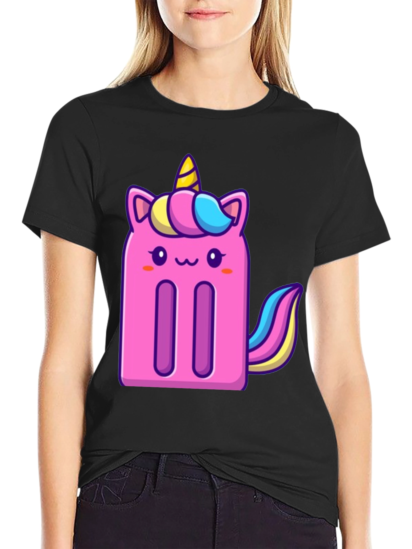 Black Unicorn Popsicle Graphic Tee - Black Cotton Blend T-Shirt view 2