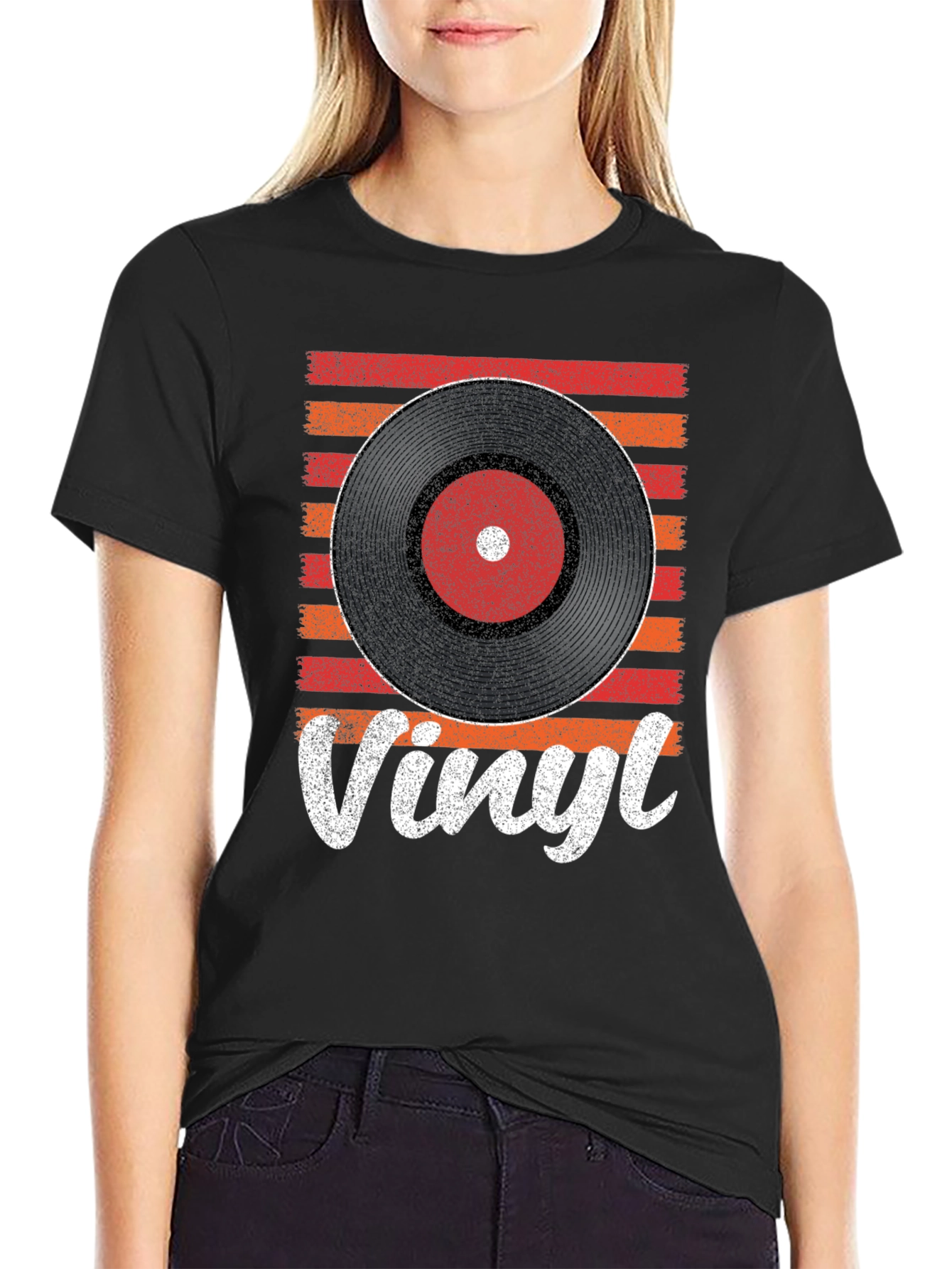 Black Vintage Vinyl Record Graphic Tee - Retro Music Lover Shirt view 2