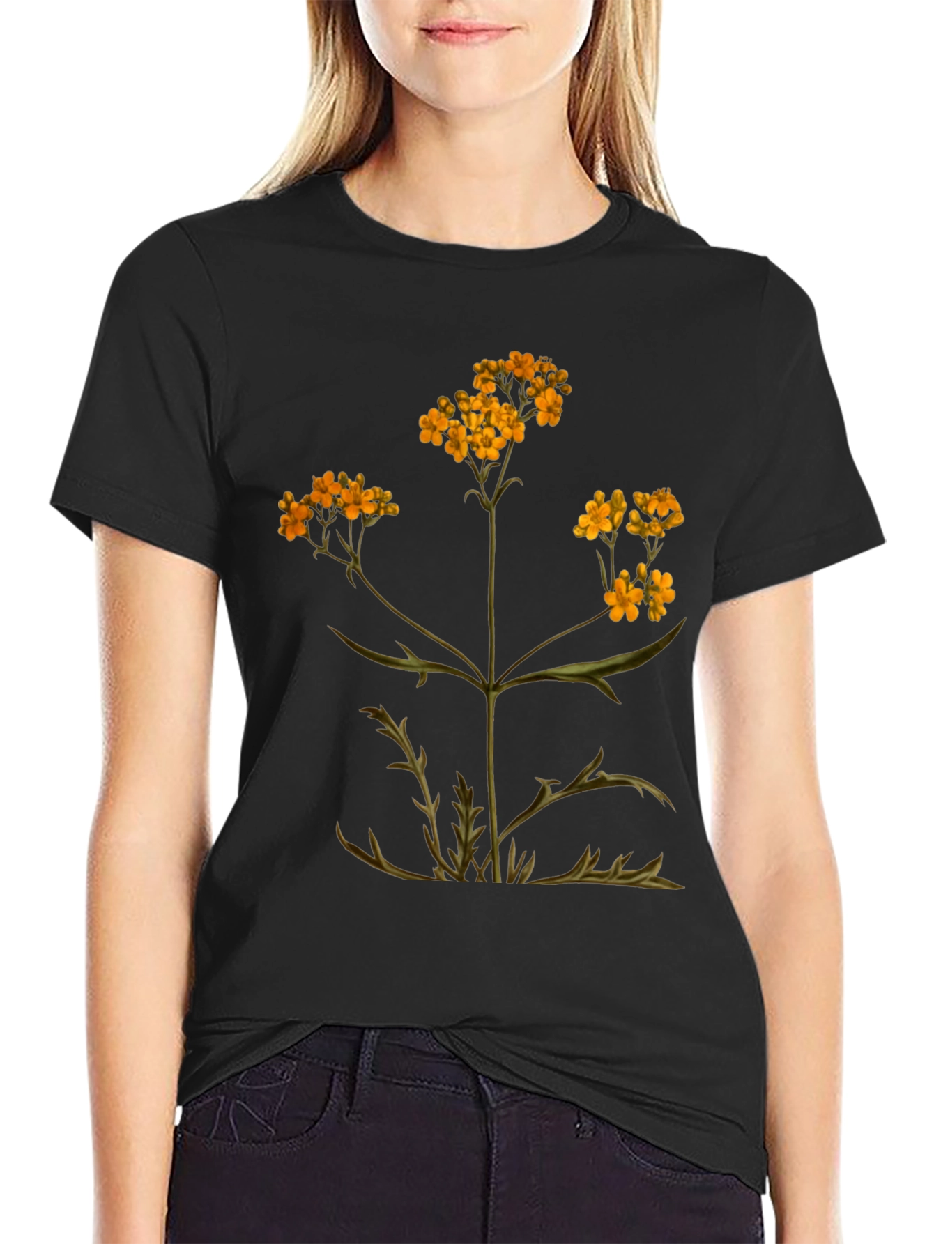 Black Botanical Graphic T-Shirt - Black Cotton Tee view 2