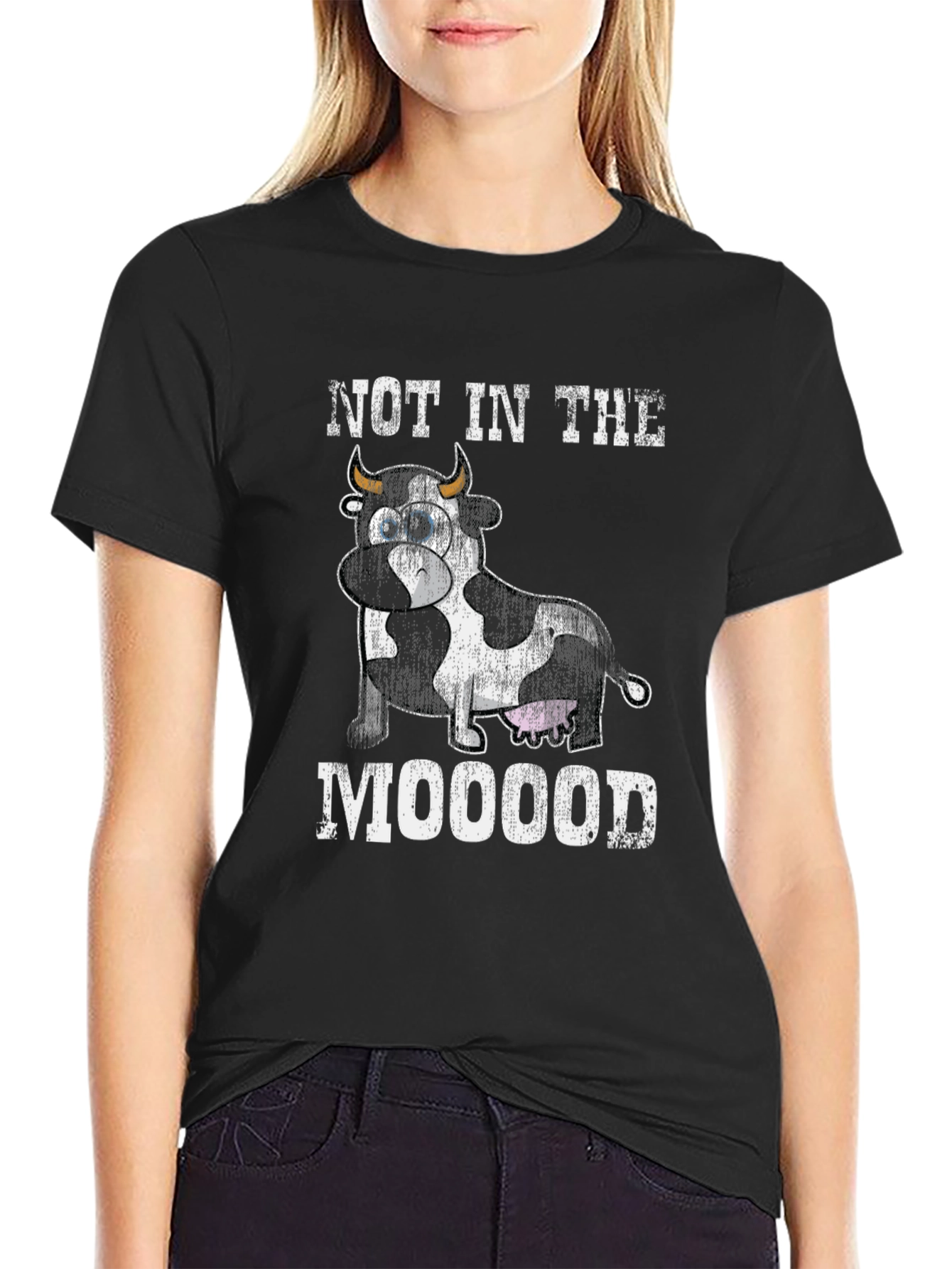 Black Not In The Mooood Cow Graphic Tee view 2