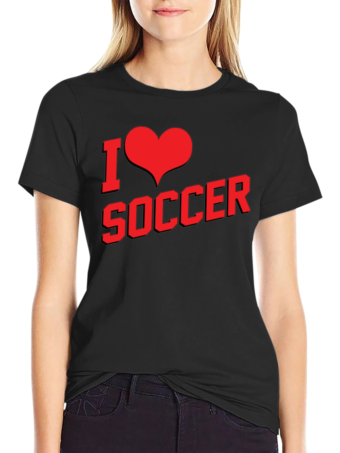 Black I Love Soccer Graphic Tee - Black Cotton T-Shirt view 2