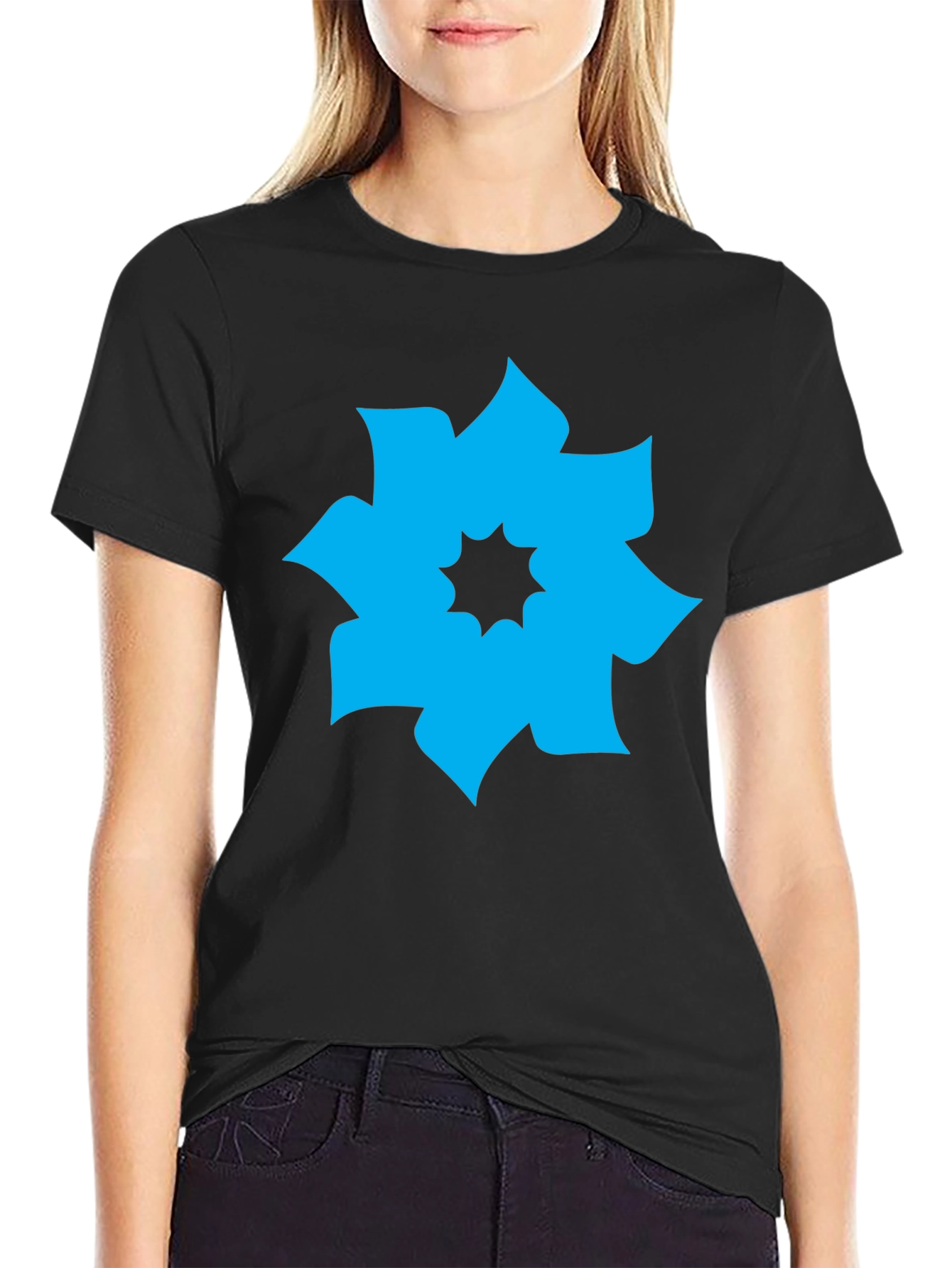 Black Geometric Flower Graphic Tee - Modern Casual Shirt view 2