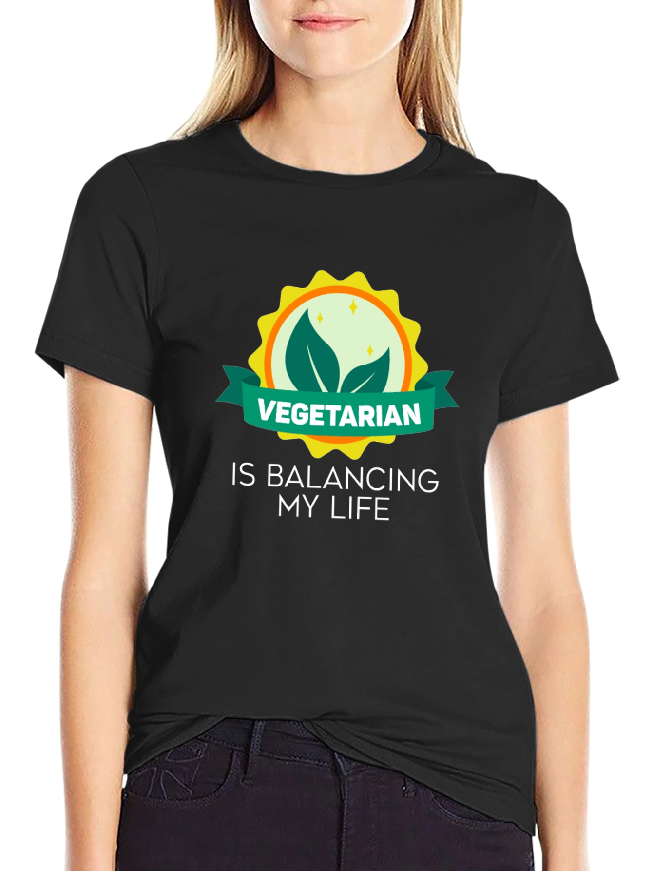 Black Vegetarian Lifestyle Graphic Tee - Balancing My Life view 2