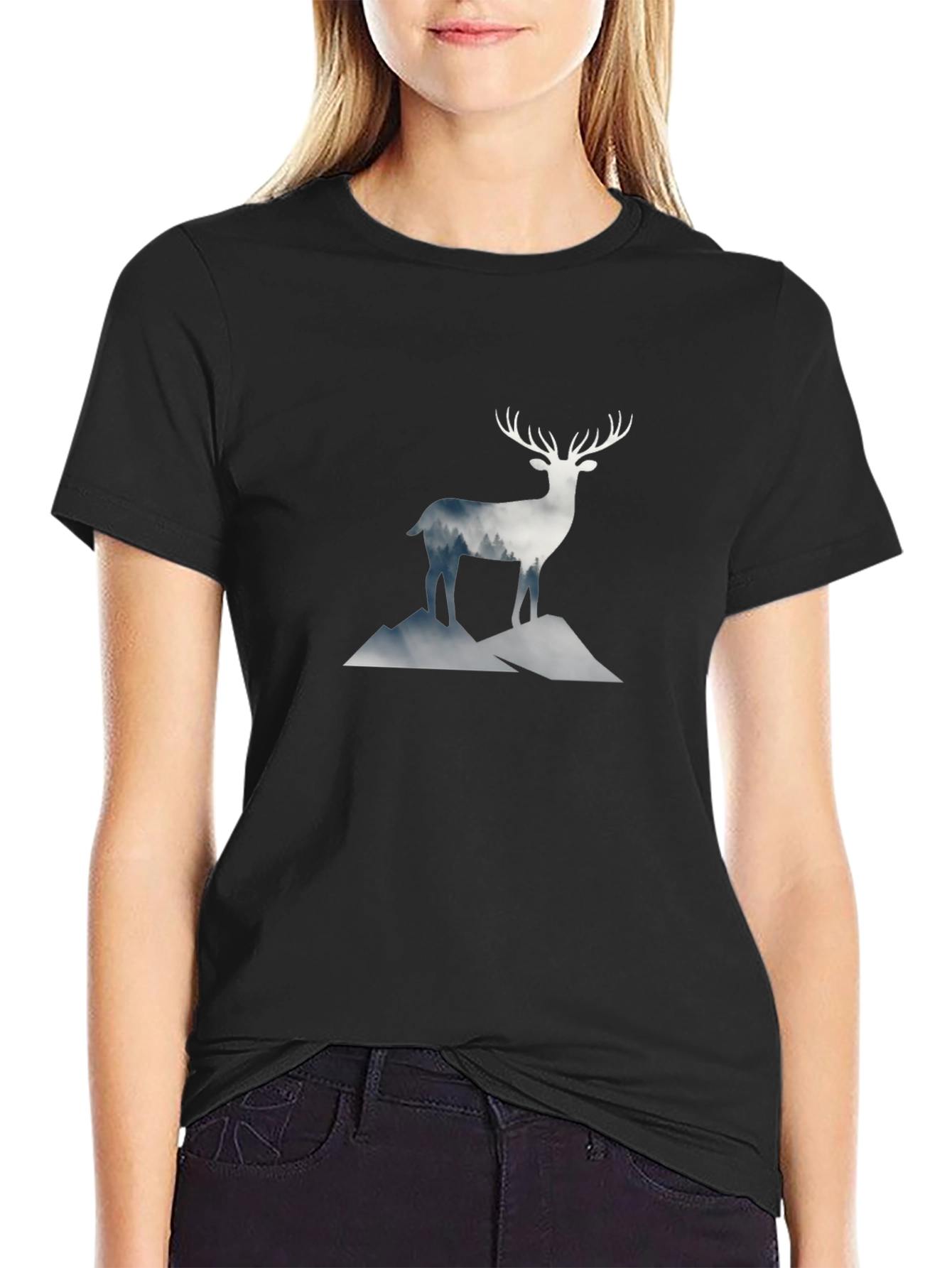 Black Deer Mountain Graphic Tee - Black Cotton Blend view 2