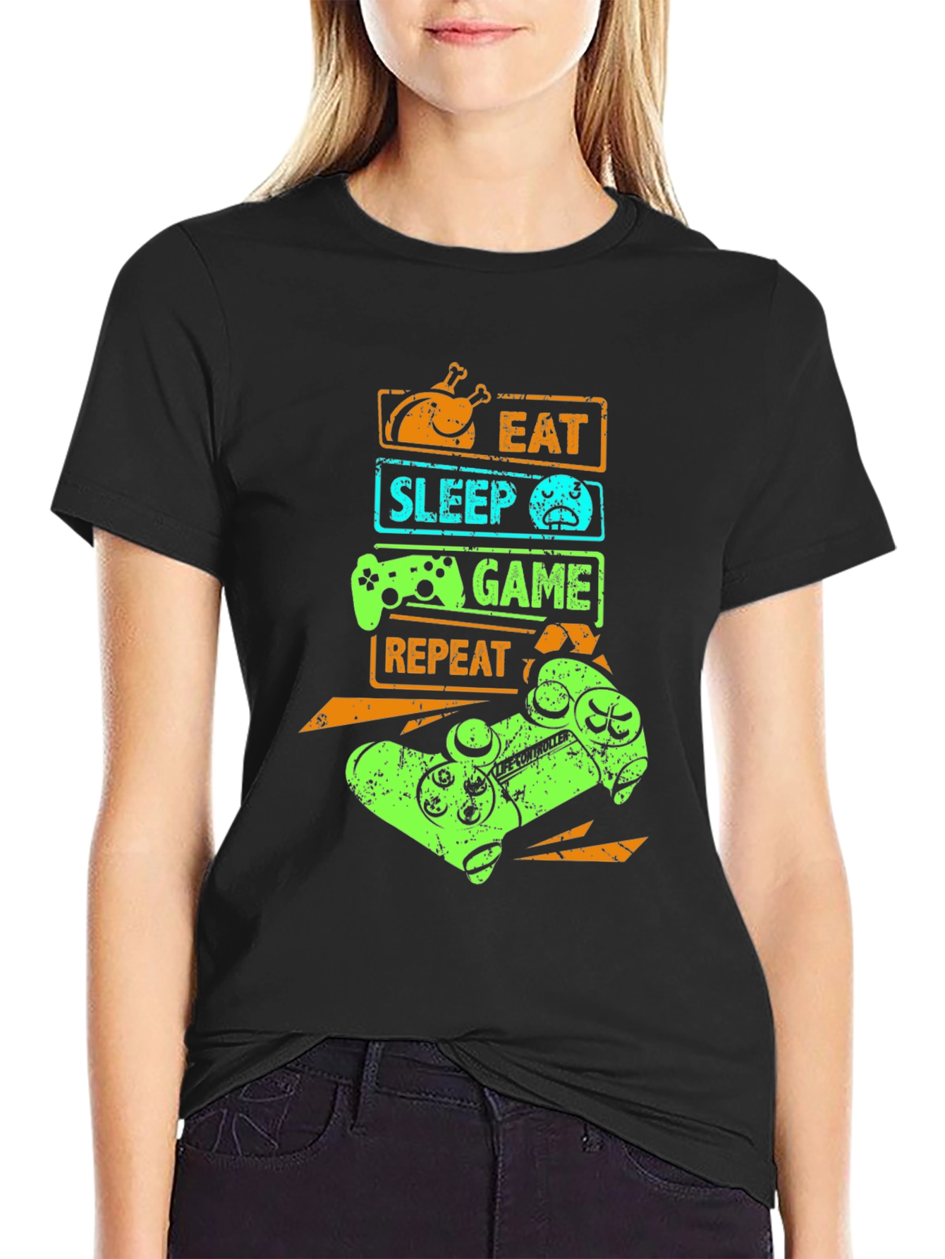 Black Eat Sleep Game Repeat Graphic T-Shirt view 2