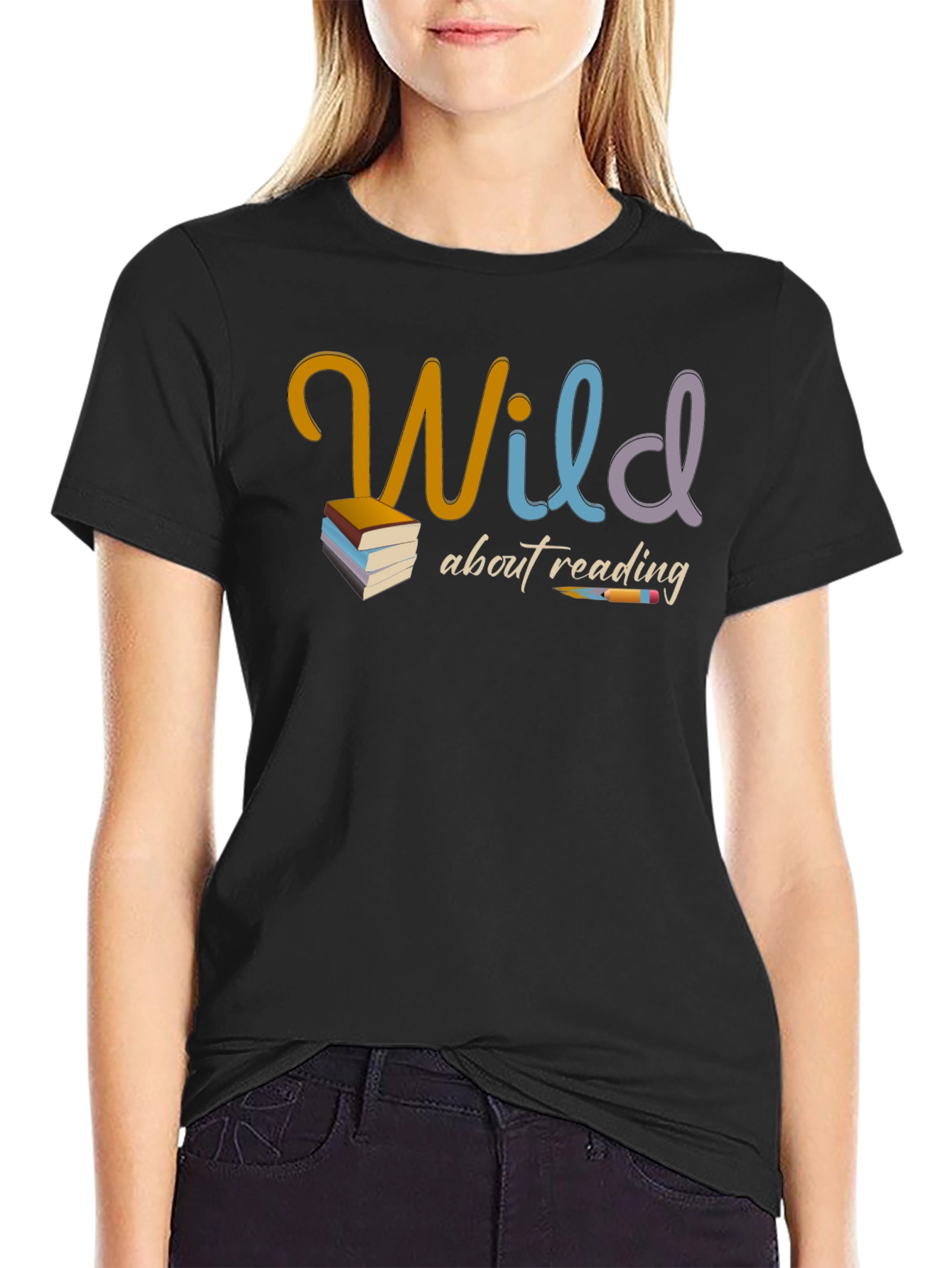 Black Wild About Reading Graphic T-Shirt - Book Lover Tee view 2