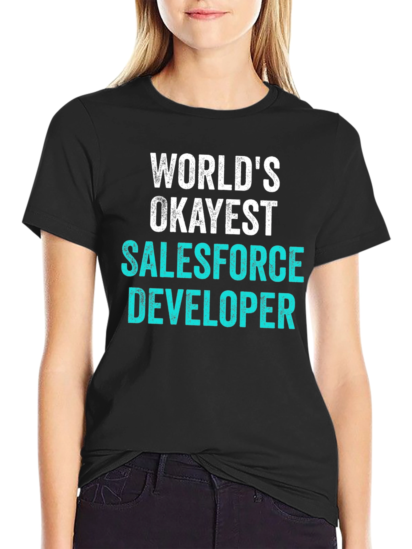 Black World's Okayest Salesforce Developer T-Shirt view 2