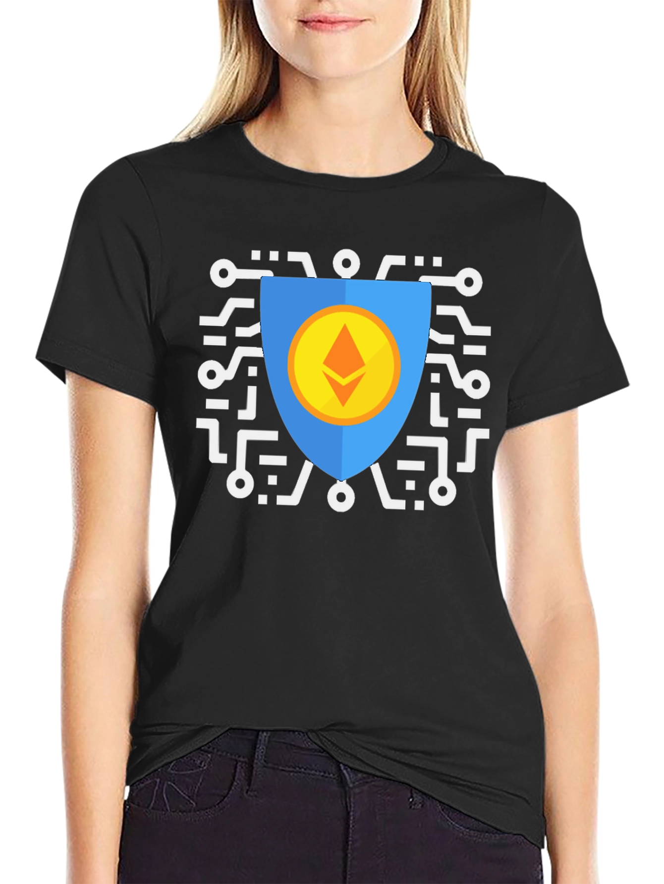 Black Ethereum Shield Graphic T-Shirt view 2