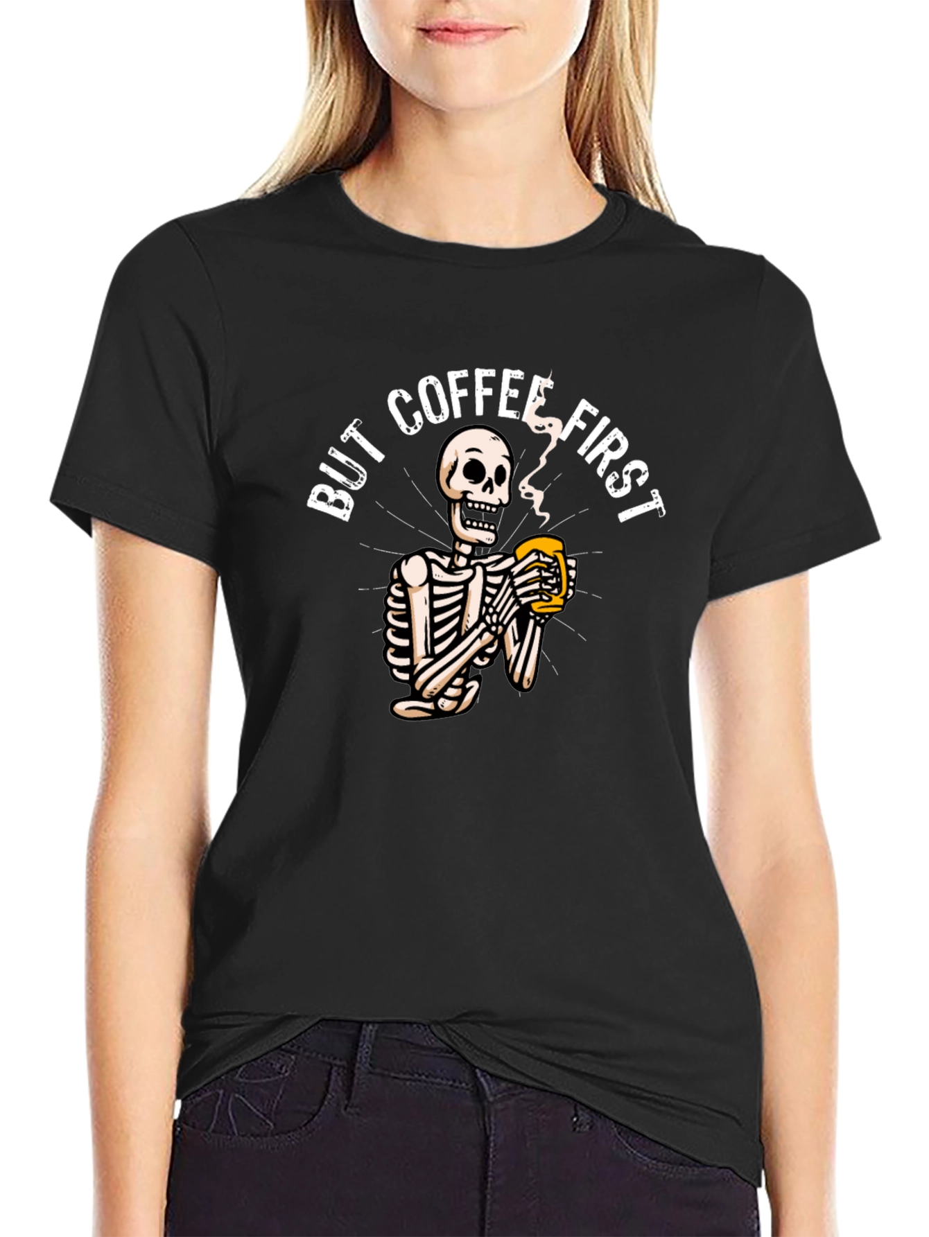 Black But Coffee First Skeleton Graphic Tee view 2