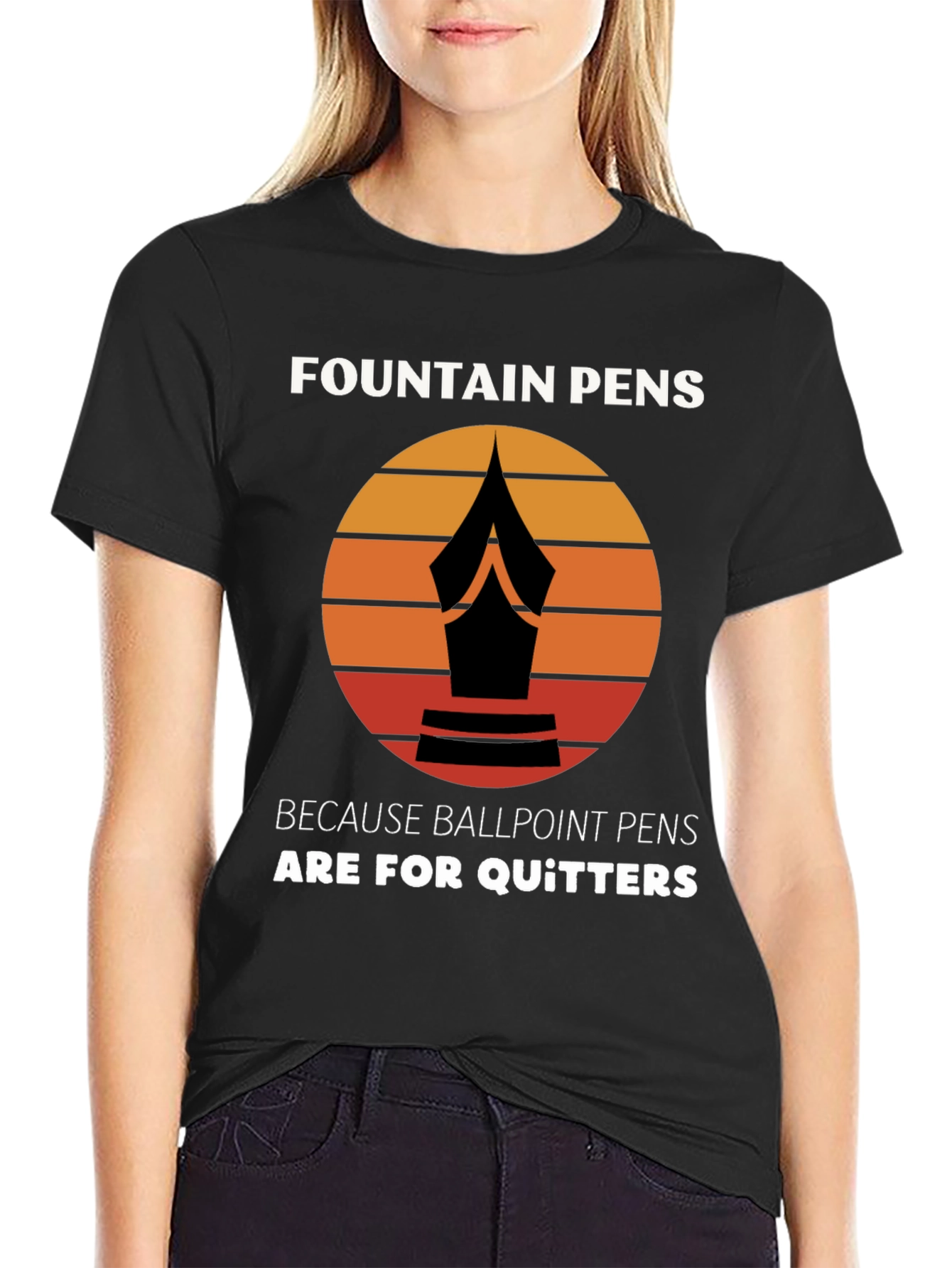 Black Fountain Pens T-Shirt - For the Discerning Writer view 2