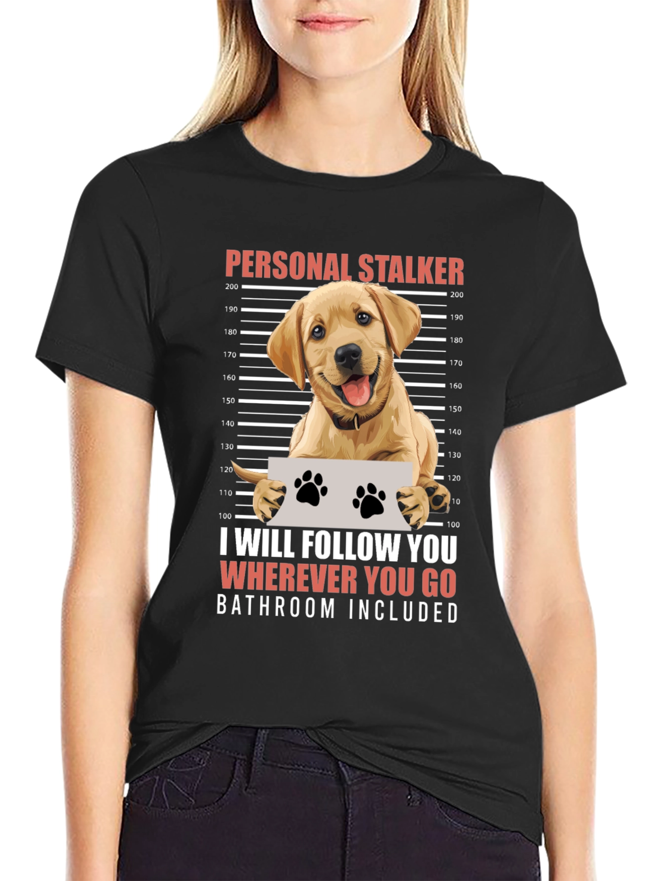 Black Personal Stalker Dog Humor Graphic Tee view 2