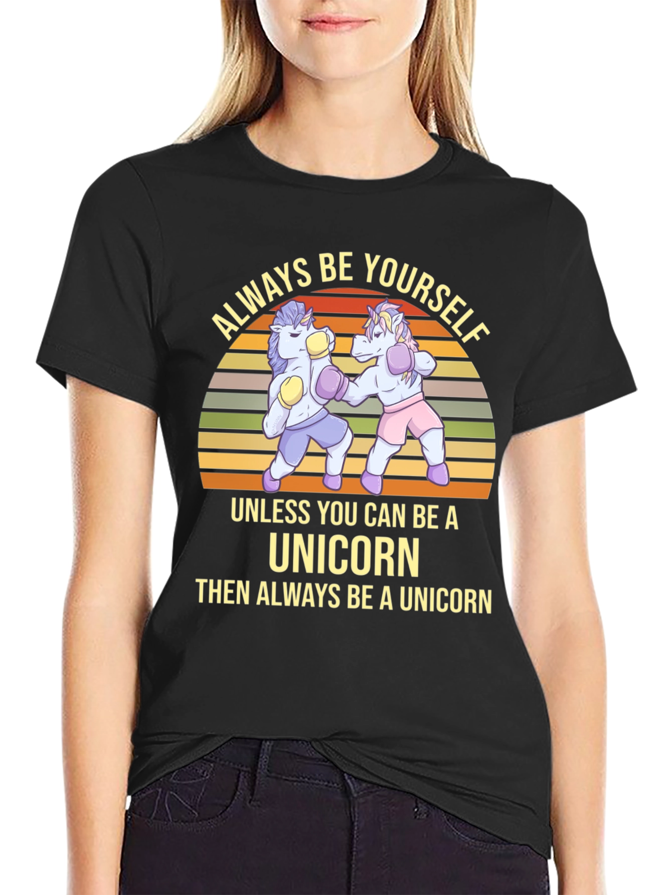 Black Always Be Yourself Unicorn Boxing Graphic Tee view 2