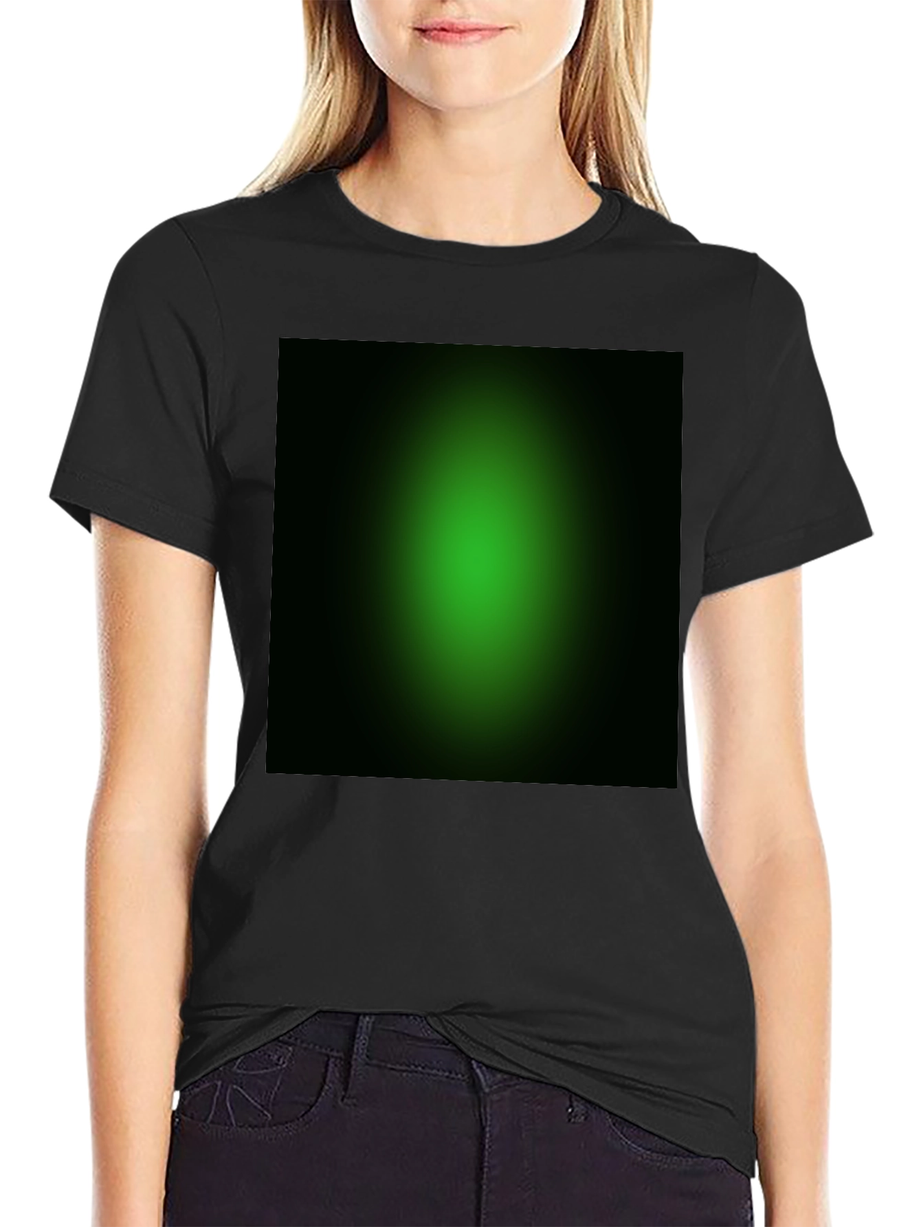 Black Men's Black T-Shirt with Green Gradient Design view 2