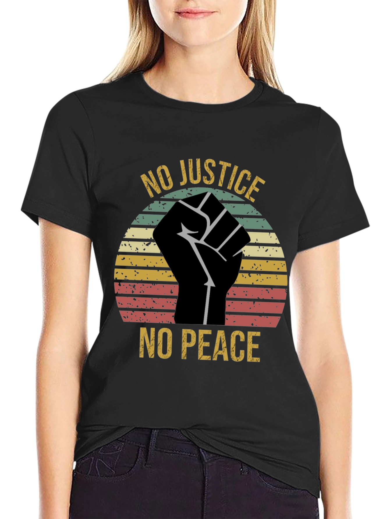 Black No Justice No Peace Graphic T-Shirt view 2