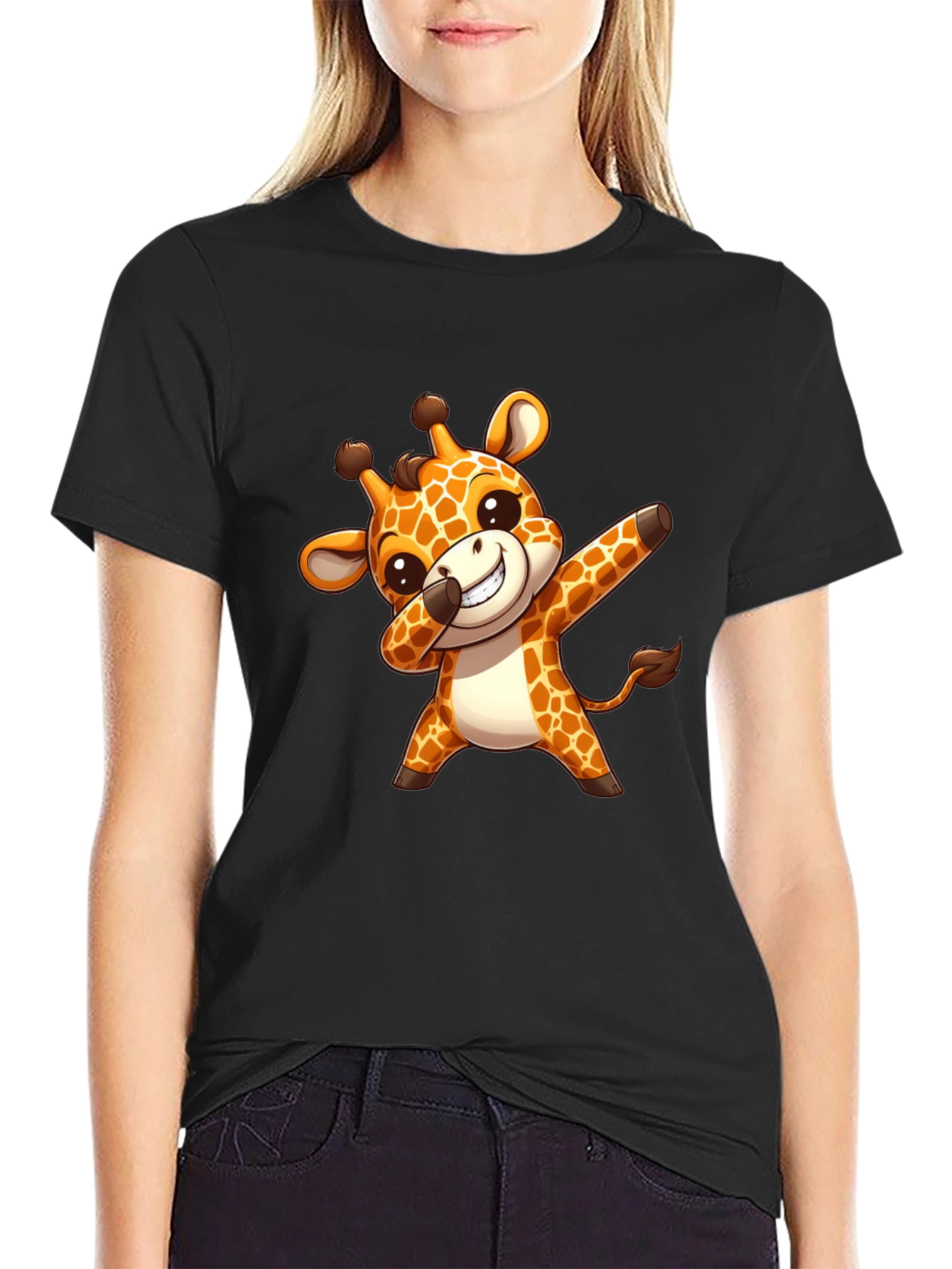 Black Cute Giraffe Dab T-Shirt - Trendy & Unique Design view 2