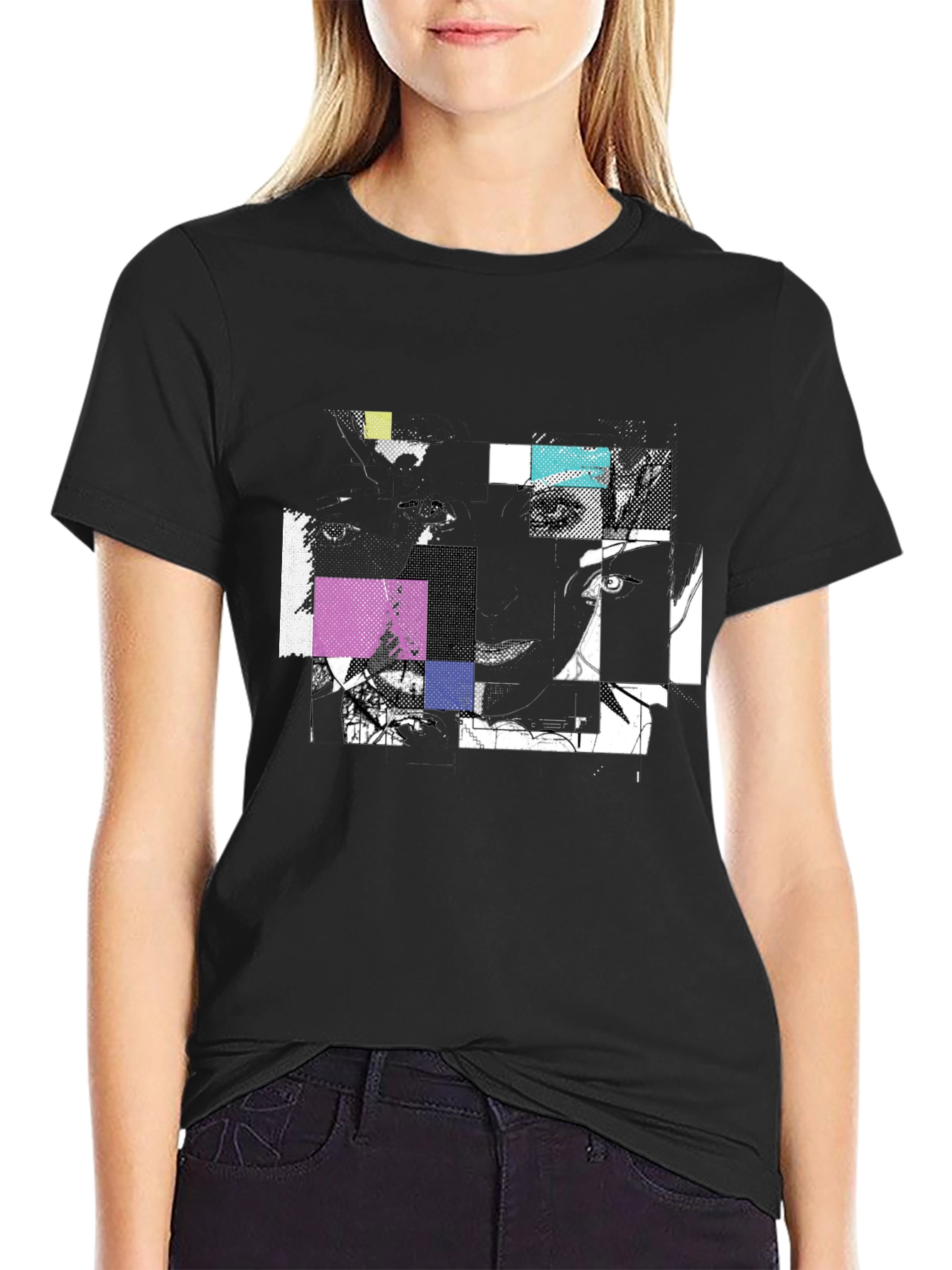 Black Abstract Geometric Graphic Print Black T-Shirt view 2