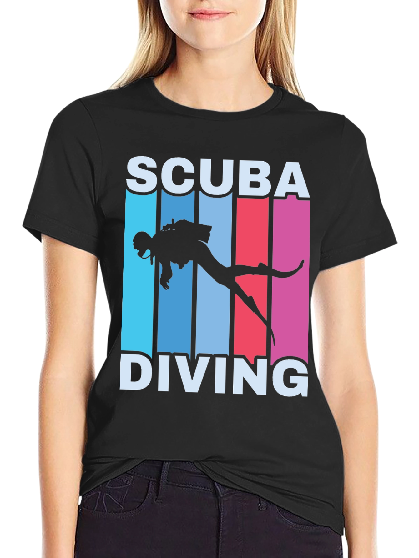 Black Scuba Diving Retro T-Shirt view 2
