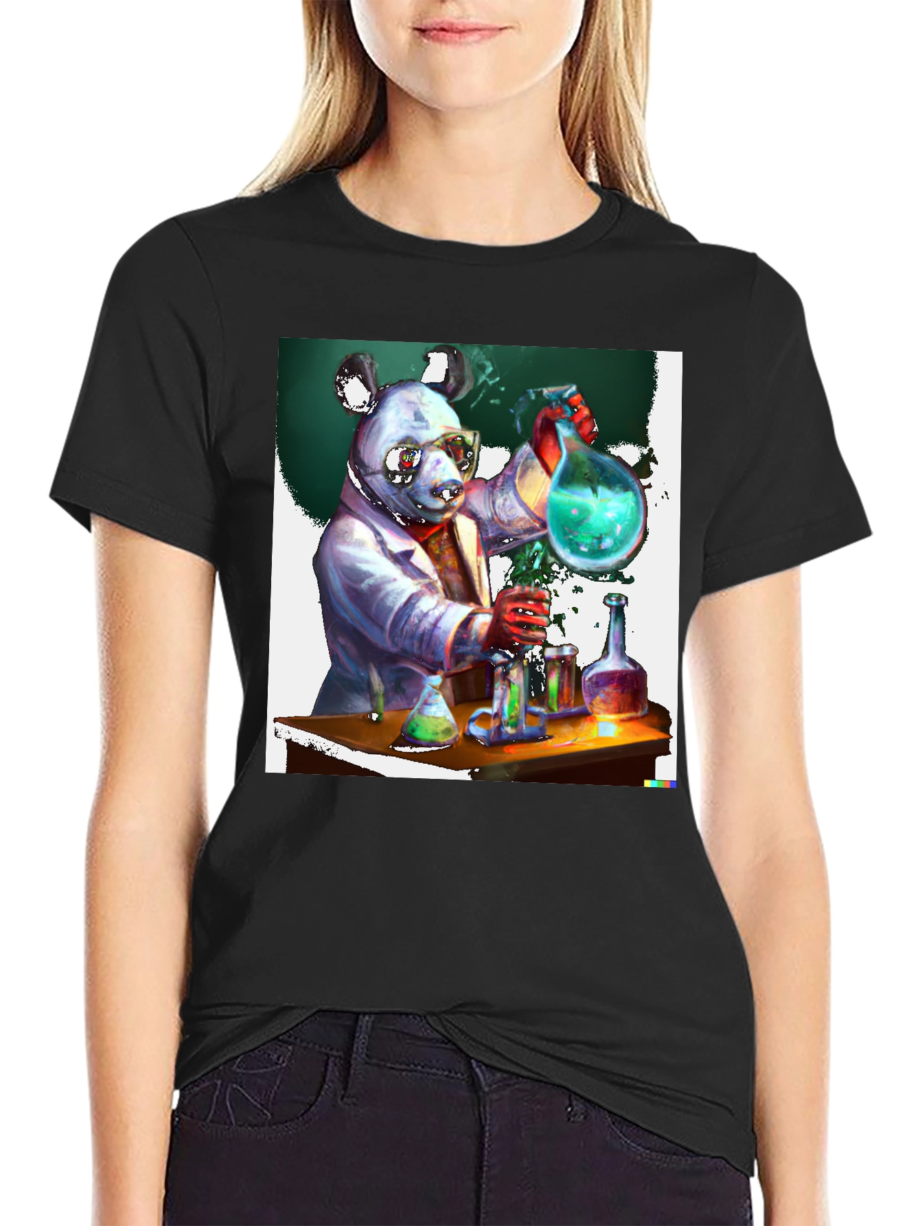 Black Scientist Panda Graphic Tee - Quirky & Unique view 2