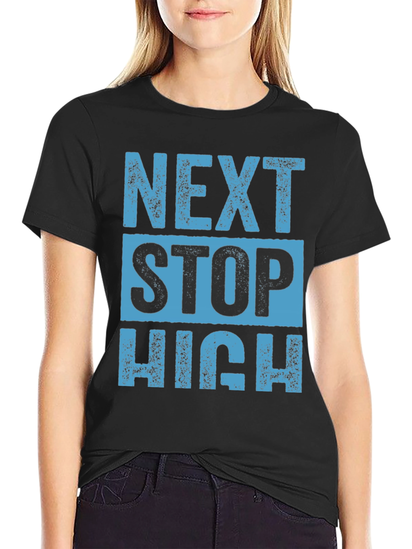 Black Next Stop High Black Graphic T-Shirt view 2