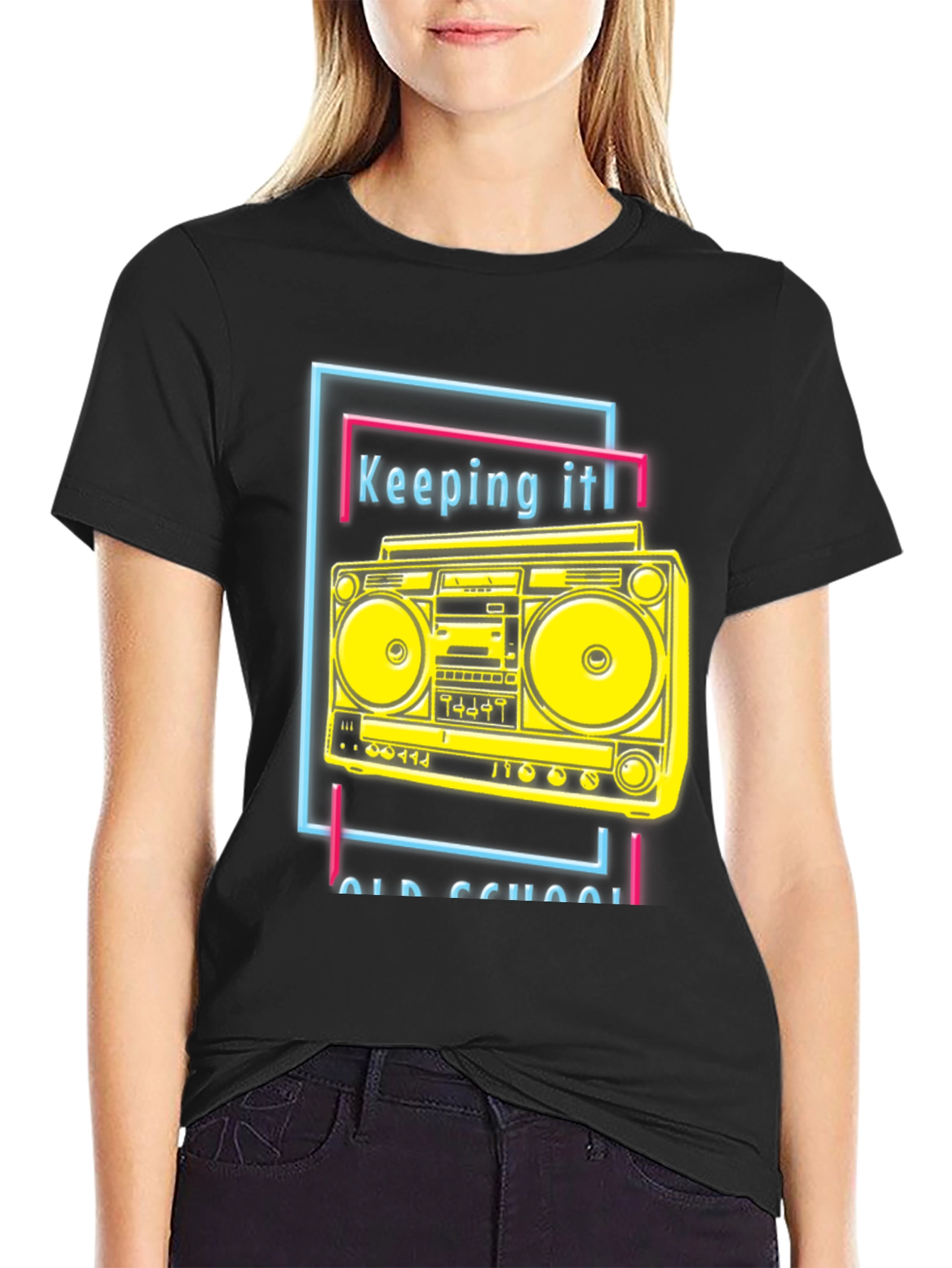 Black Retro Boombox Graphic Tee - Keeping It Old School view 2