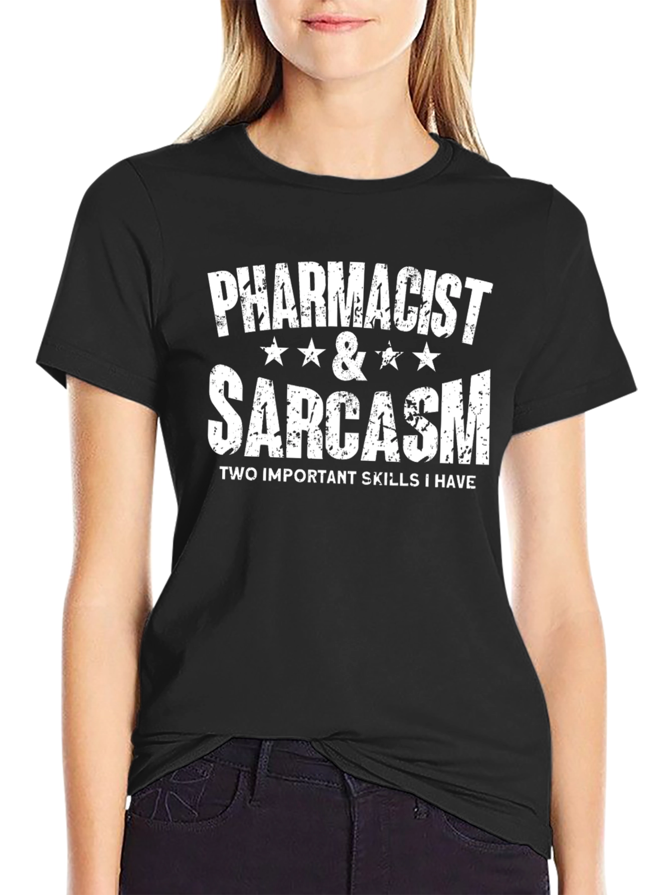 Black Pharmacist & Sarcasm Black T-Shirt view 2