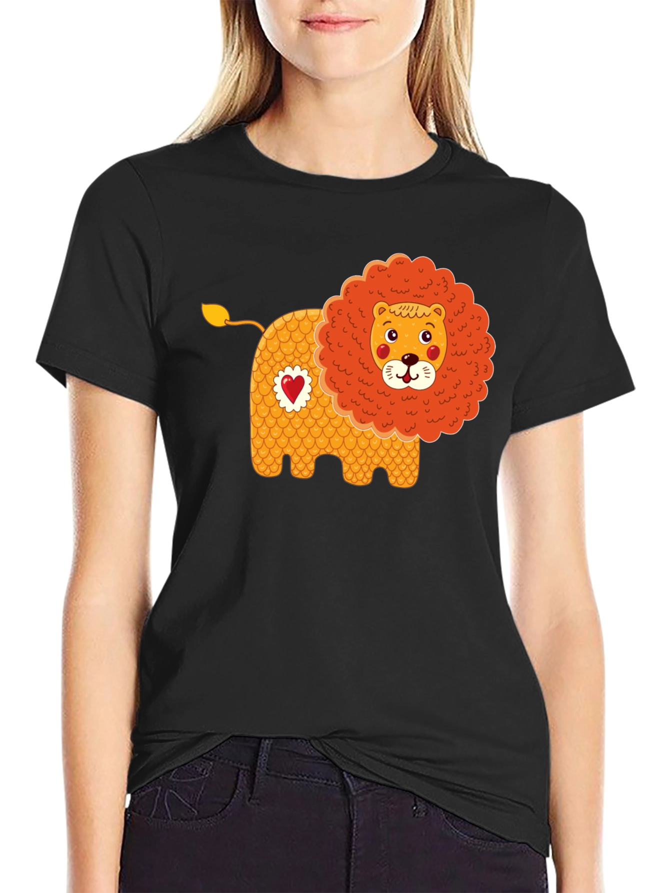 Black Cute Cartoon Lion Graphic Tee - Black view 2