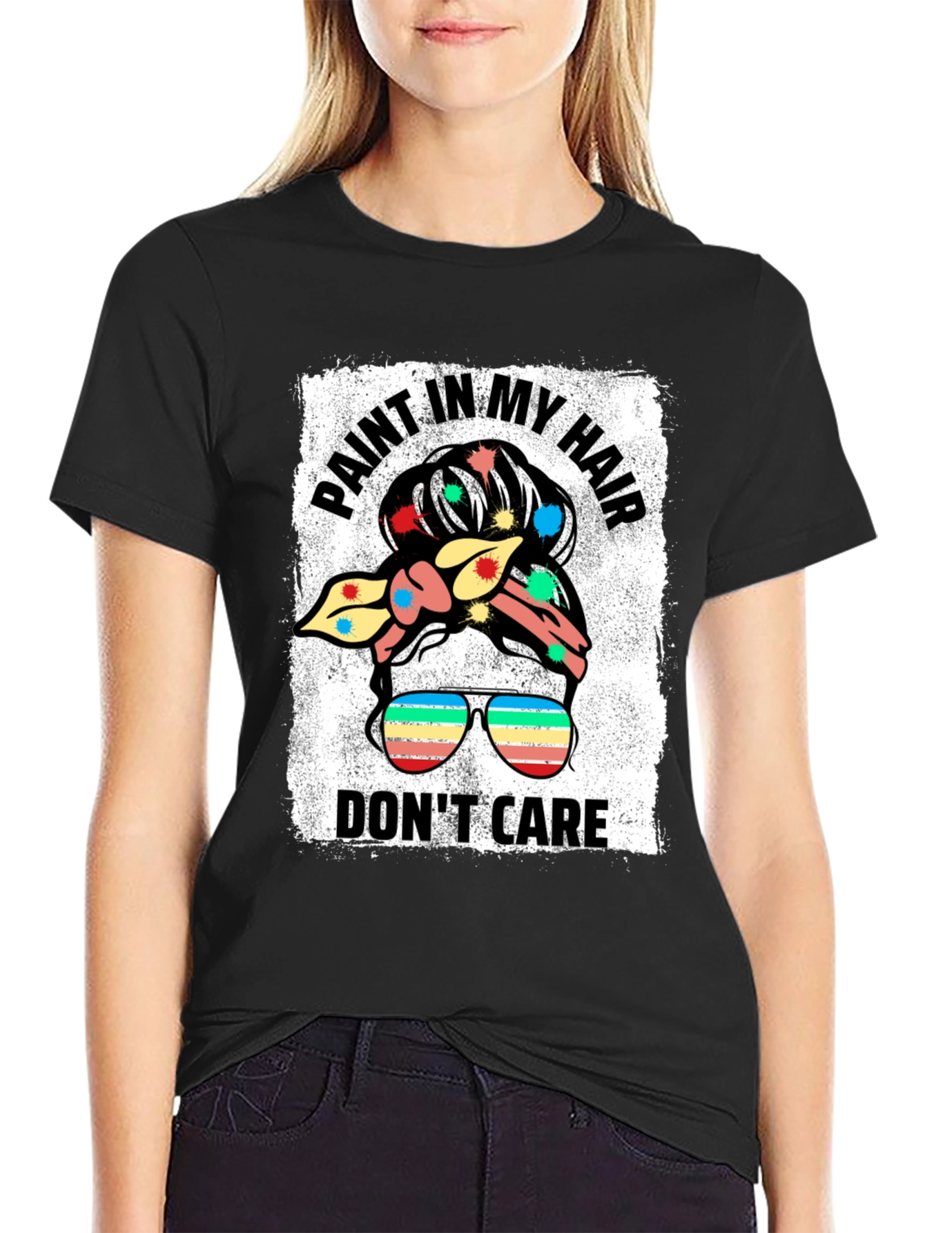 Black Paint In My Hair Don't Care Black T-Shirt view 2