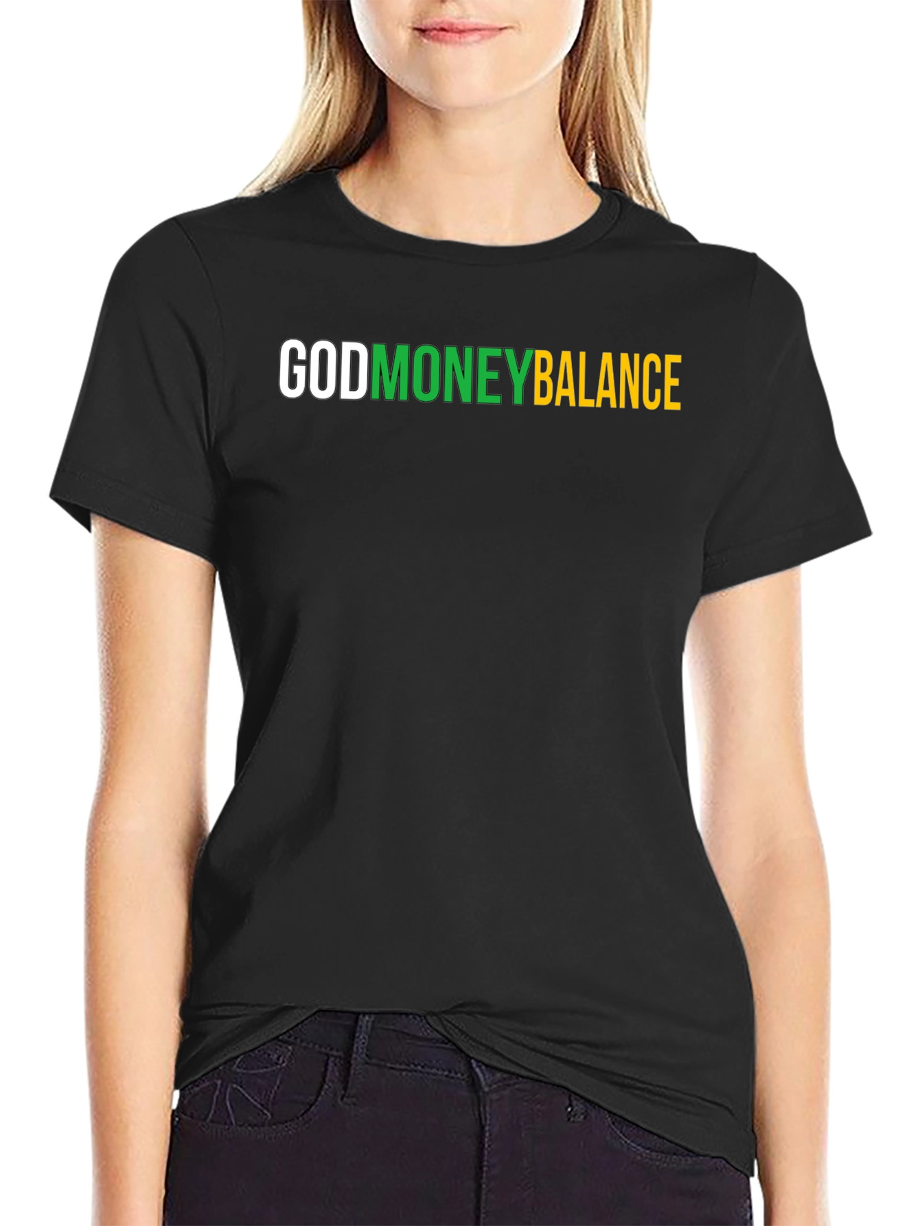 Black God Money Balance Graphic Tee - Stylish Black T-Shirt view 2