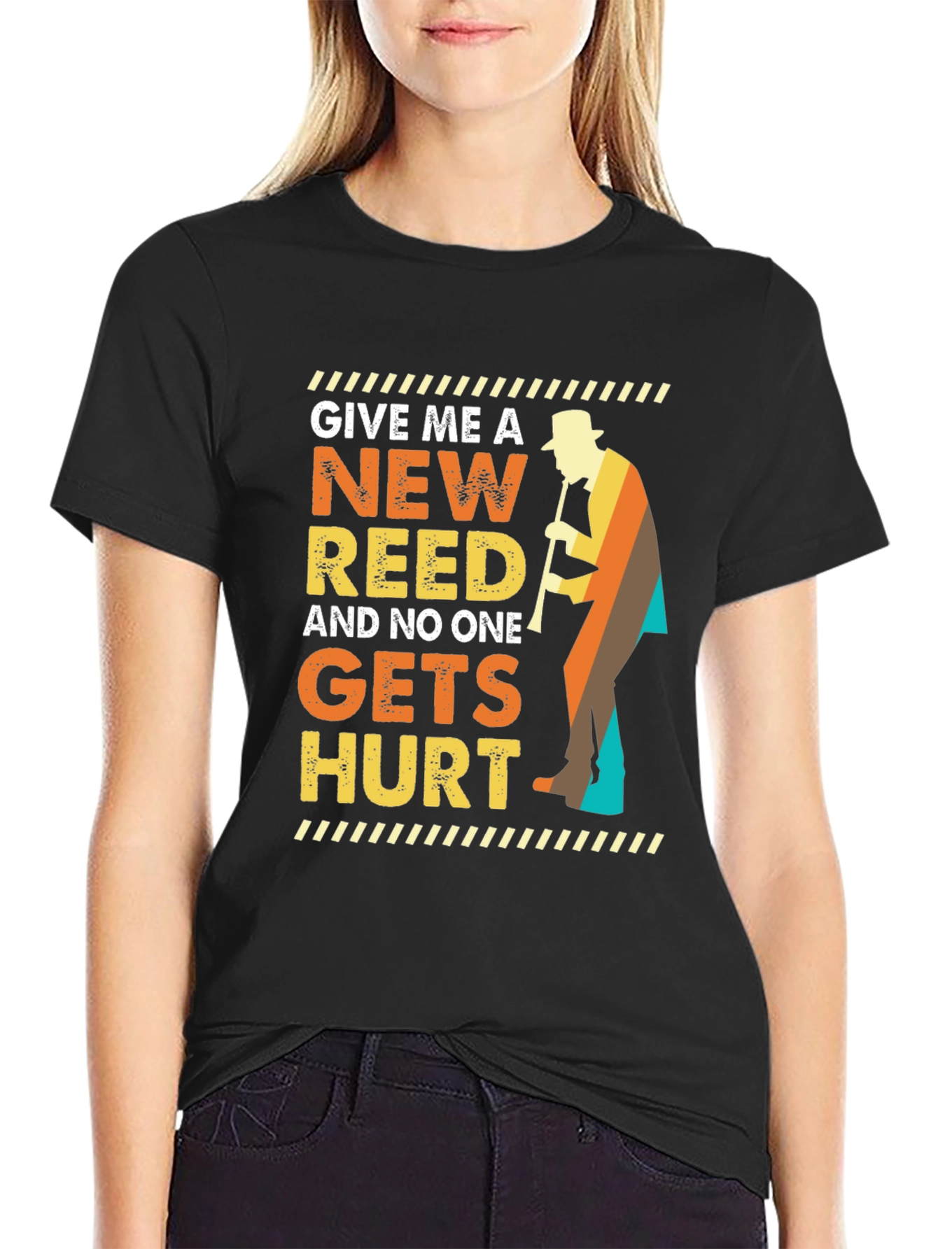 Black New Reed T-Shirt Musician Humor view 2
