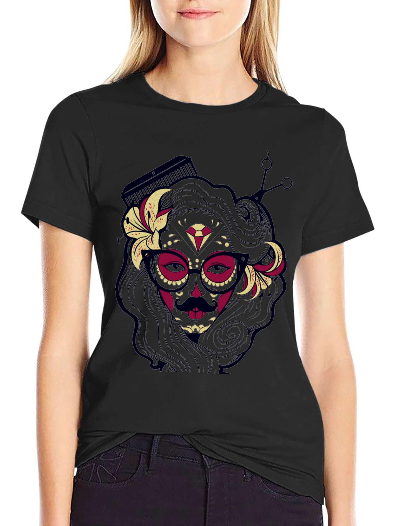 Black Sugar Skull Barber T-Shirt view 2