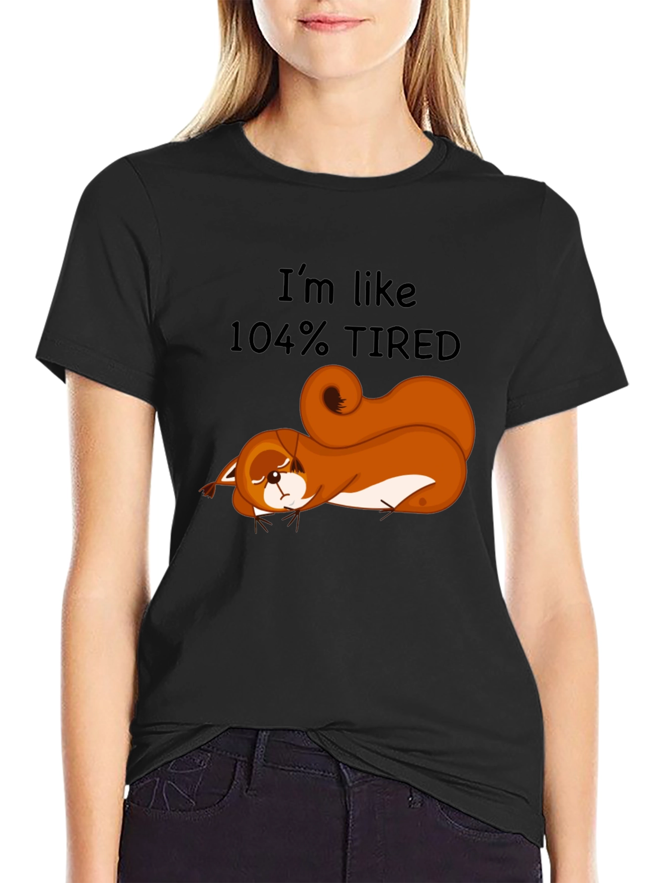 Black I'm Like 104% Tired Squirrel Graphic Tee view 2