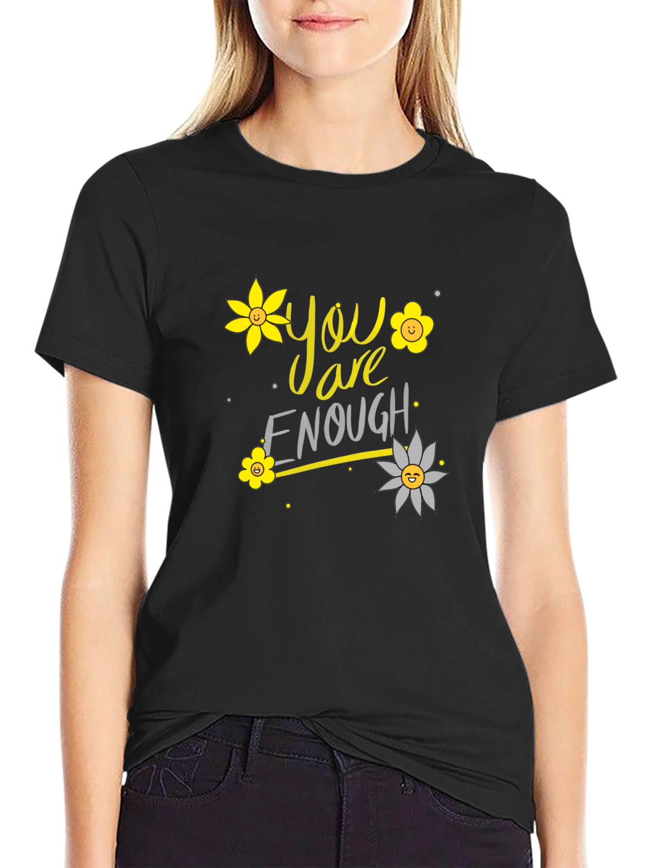 Black You Are Enough Floral Graphic T-Shirt view 2