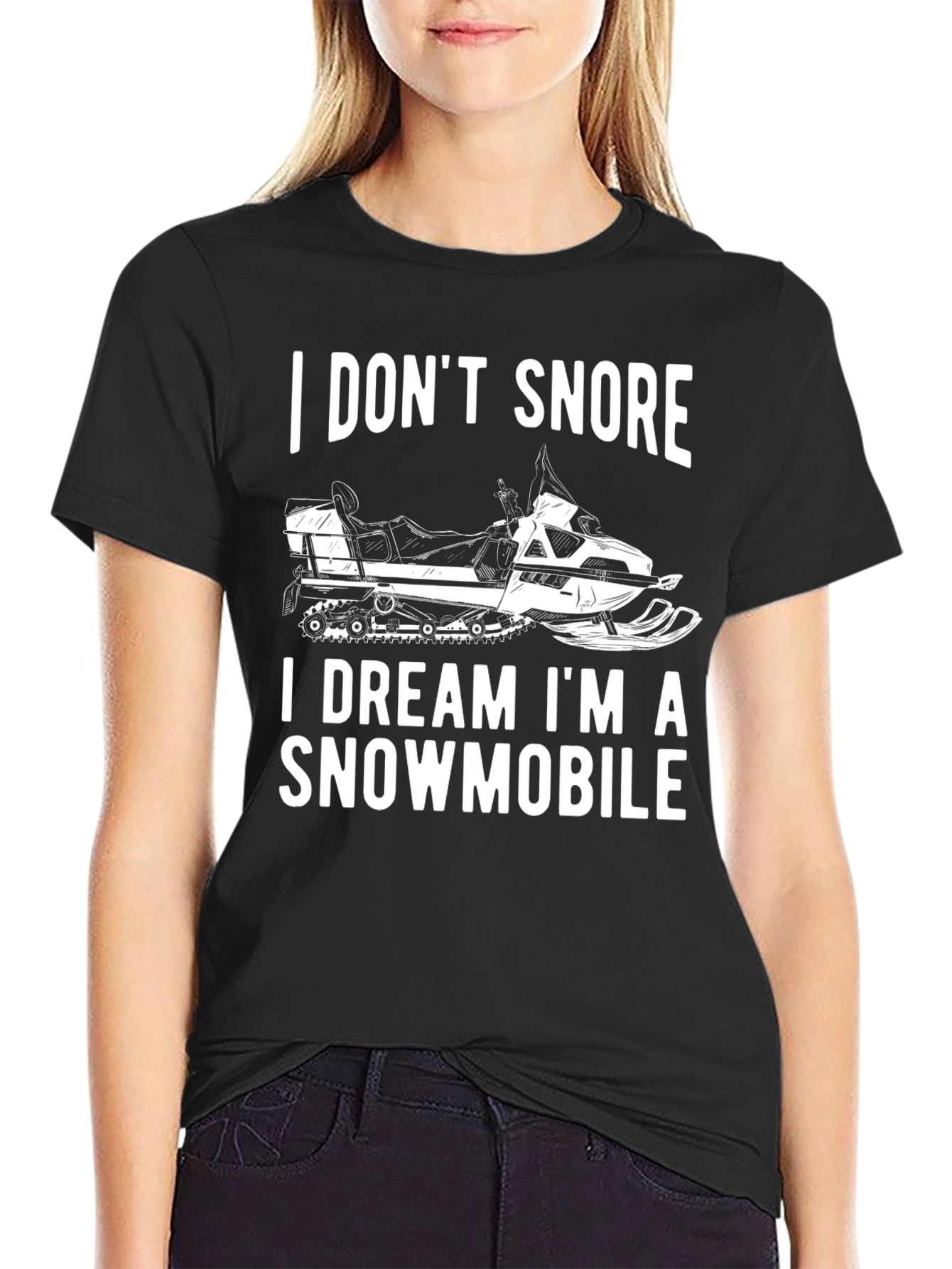 Black Funny Snowmobile T-Shirt - I Don't Snore view 2