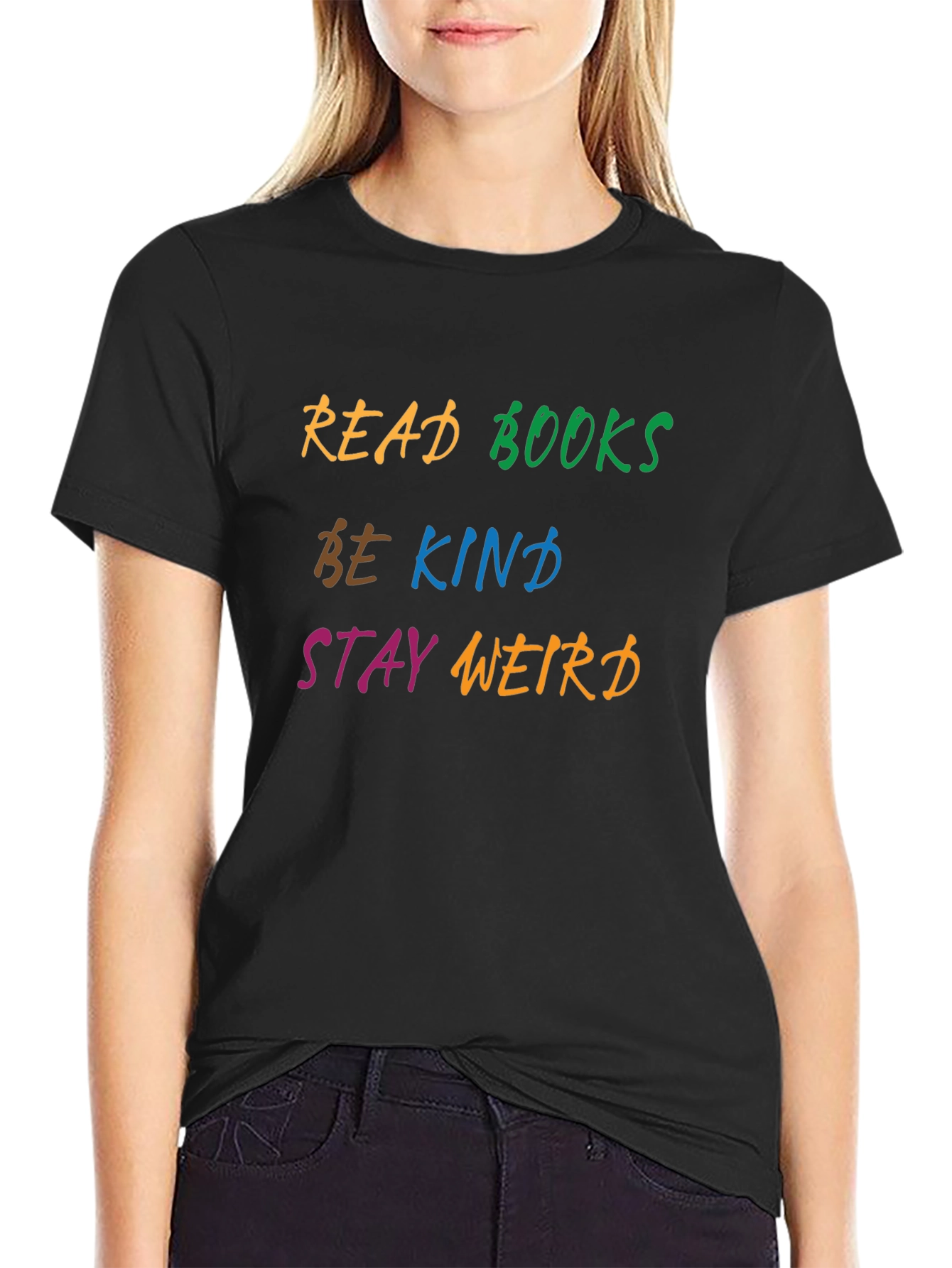 Black Read Books Be Kind Stay Weird Graphic Tee view 2