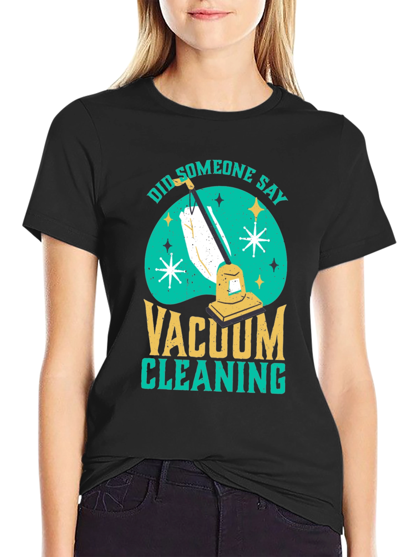 Black Funny Vacuum Cleaning T-Shirt view 2