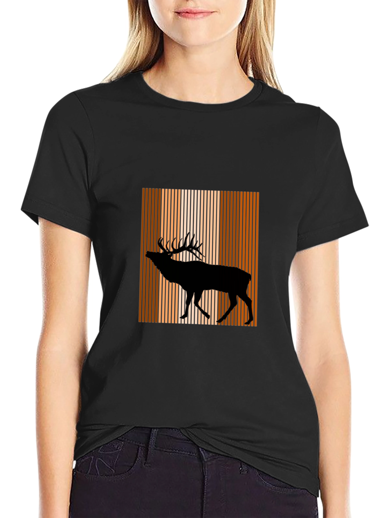 Black Stag Silhouette Striped T-Shirt view 2
