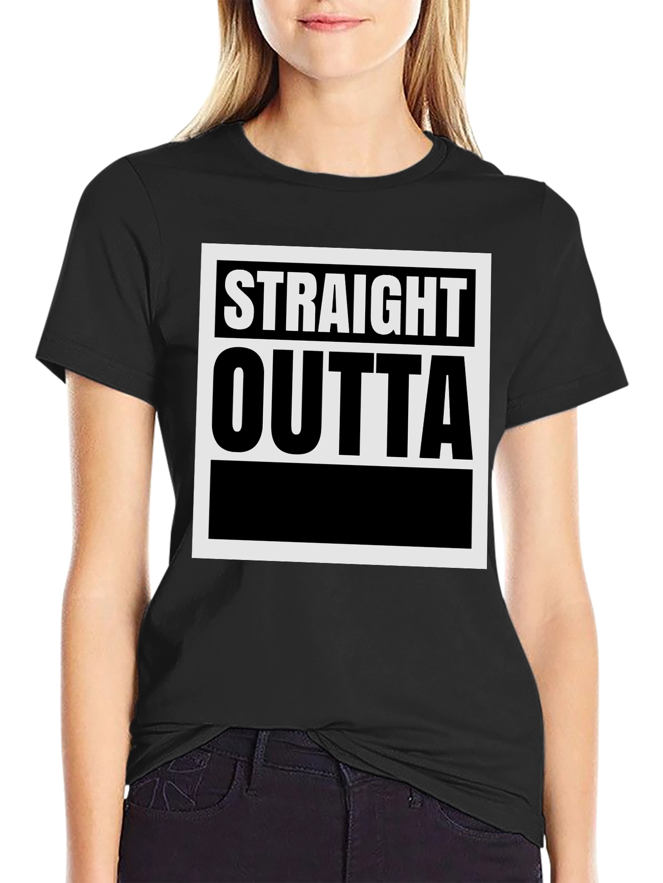 Black Straight Outta T-Shirt - Classic Graphic Tee view 2