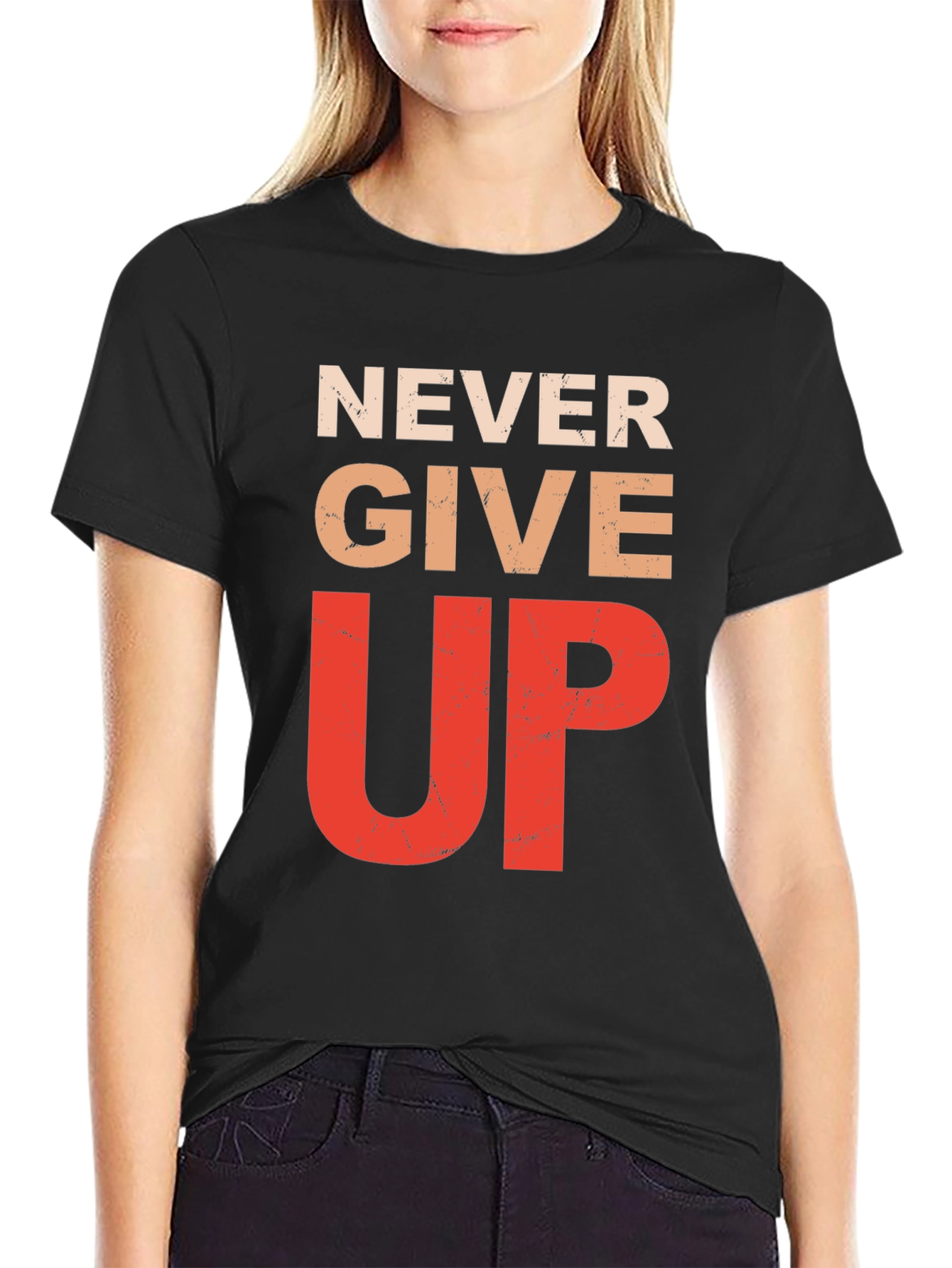 Black Never Give Up Graphic Tee - Inspirational Motivation Shirt view 2